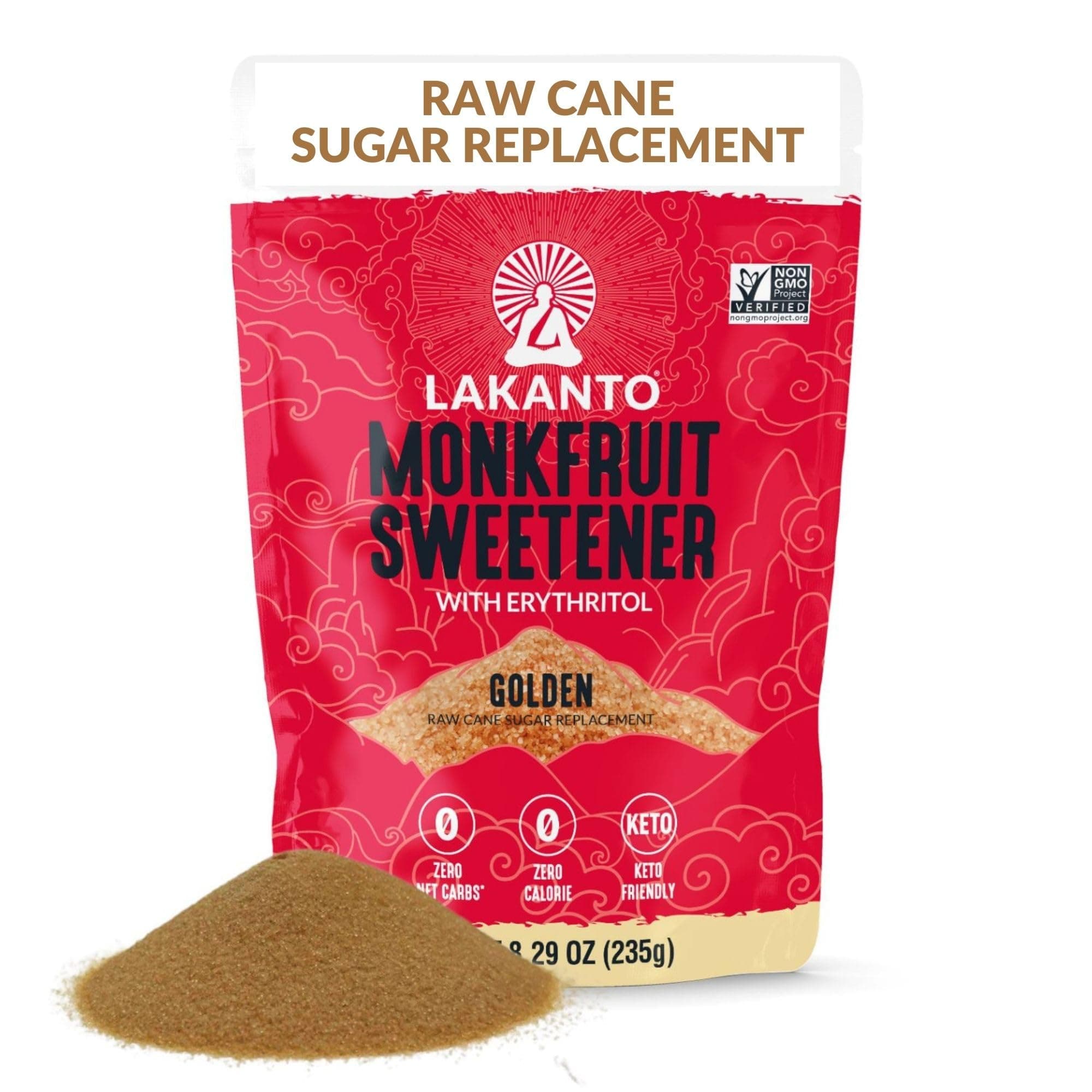 Lakanto Golden Monk Fruit Sweetener With Erythritol, Raw Cane Sugar Substitute From Monk Fruit Extract, Raw Sugar Replacement for Baking, Coffee & Tea, Gluten Free, Low Carb, Non GMO, Keto, 8.29 OZ