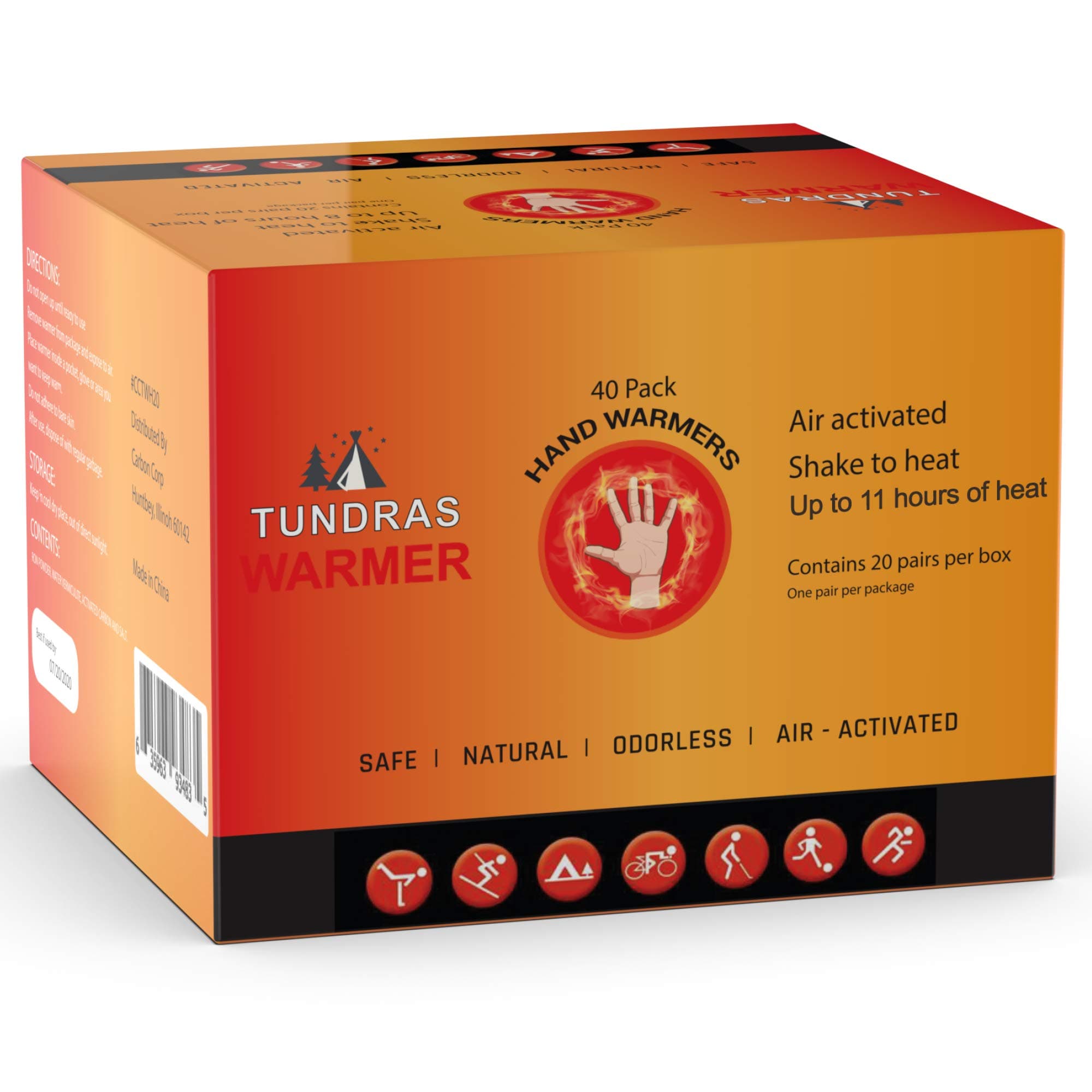 Lentra Hot Hand Warmers 11 Hours Long Lasting - 40 Count - Natural Odorless Safe Single Use Air Activated Heat Packs for Hands, Toes and Body - Up to 11 Hours of Heat - TSA Approved