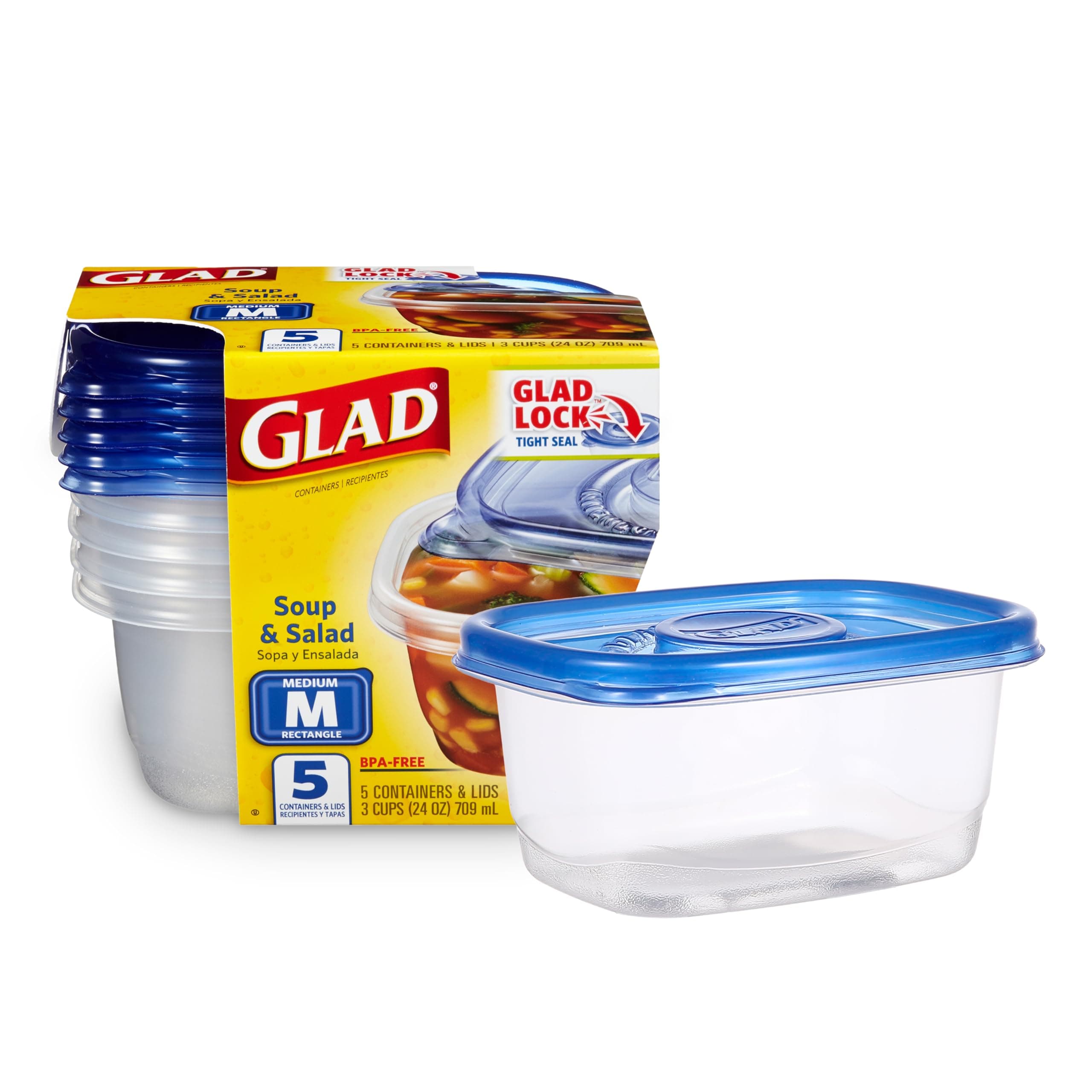 Glad Soup and Salad Food Storage Containers, 24 oz, Pack of 5