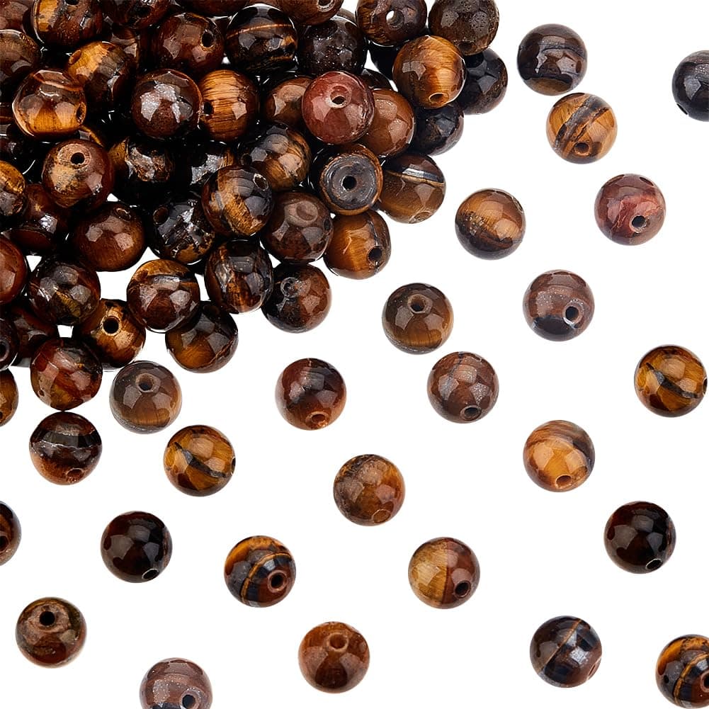 OLYCRAFT 126pcs 6~6.5mm Tiger Eye Round Beads Strands Natural Tiger-Eye Gemstone Round Loose Beads Energy Stone Tiger Eyes Rounds Beads with Storage Box for Bracelet Necklace Jewelry Making