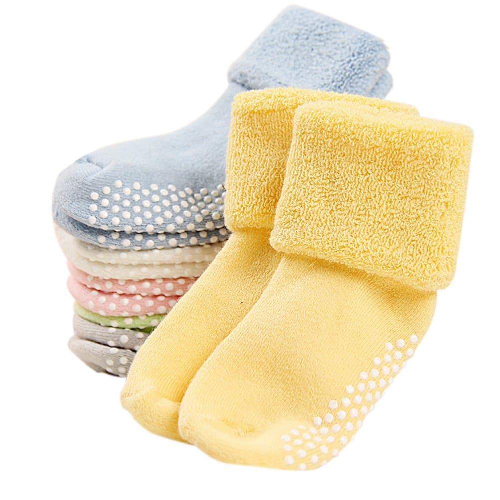 Baby Toddler Kids Ankle Crew Socks with Grips Unisex Warm Thick Cotton Winter Socks 0-10 Years 6/8 Pack