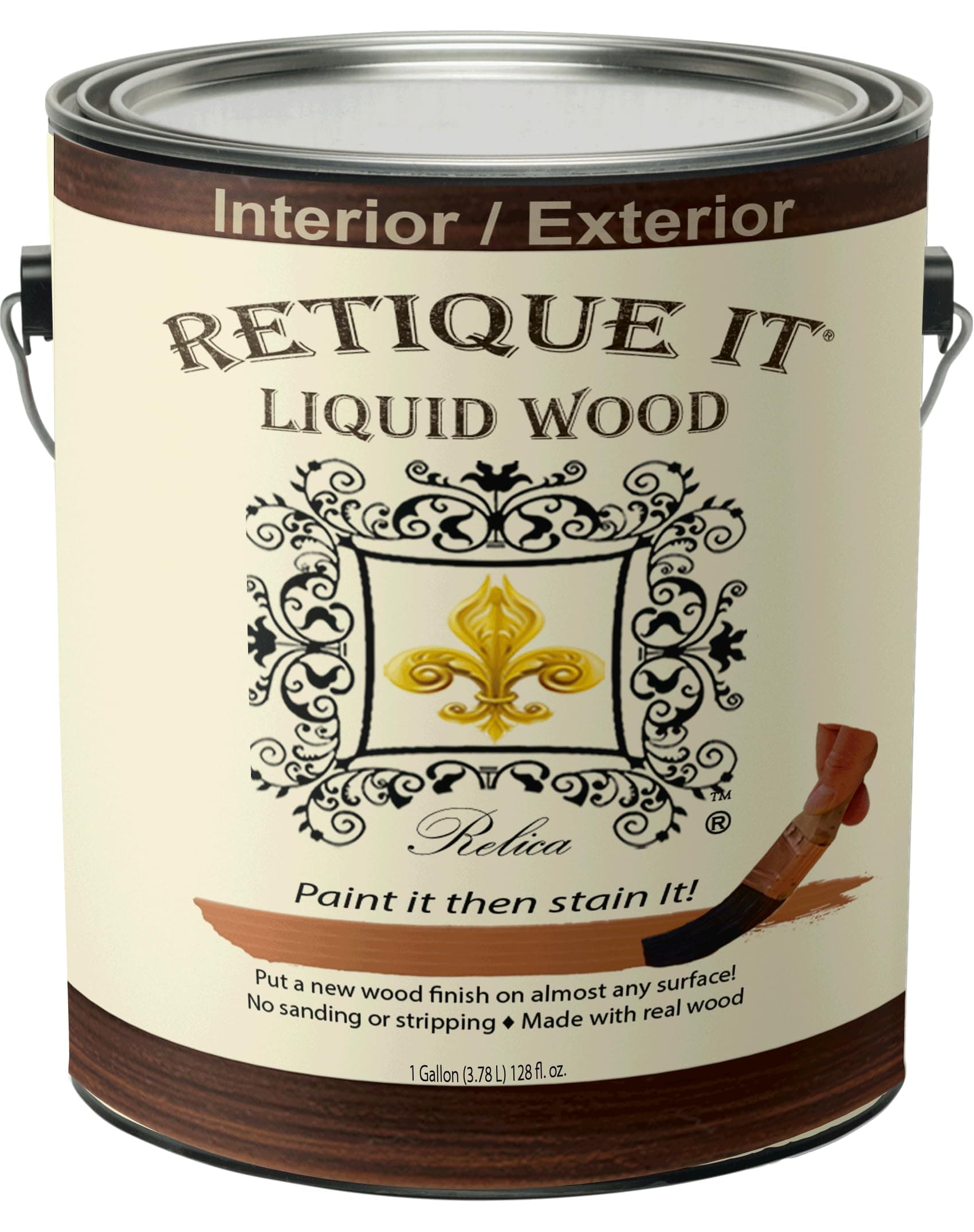 Retique It Liquid Wood - Dark Wood Gallon - Paint Then Stain It - Stainable Fiber Paint - Put a Fresh Coat on It (128 Fl Oz)