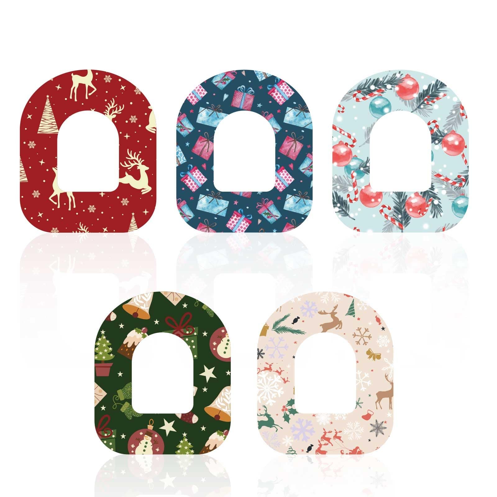 25pcs Christmas Style Sensor Covers Adhesive Patches, Non-Woven Fabric Overpatches Waterproof CGM Sensor Sticker Tapes Accessories for Omnipod 5