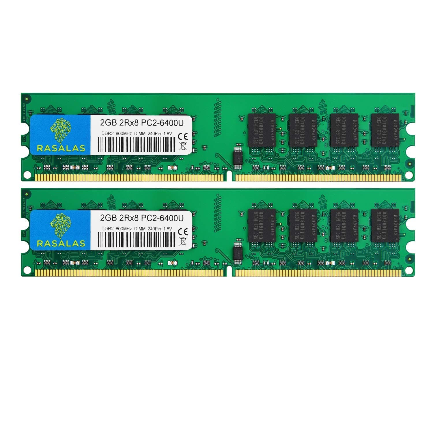 DDR2 800 PC2-6400 DDR2 4GB Kit (2x2GB) DDR2-800 Udimm Ram Desktop PC2-6400U 2RX8 1.8V CL6 240 Pin Non-ECC Unbuffered Desktop RAM Memory Modules