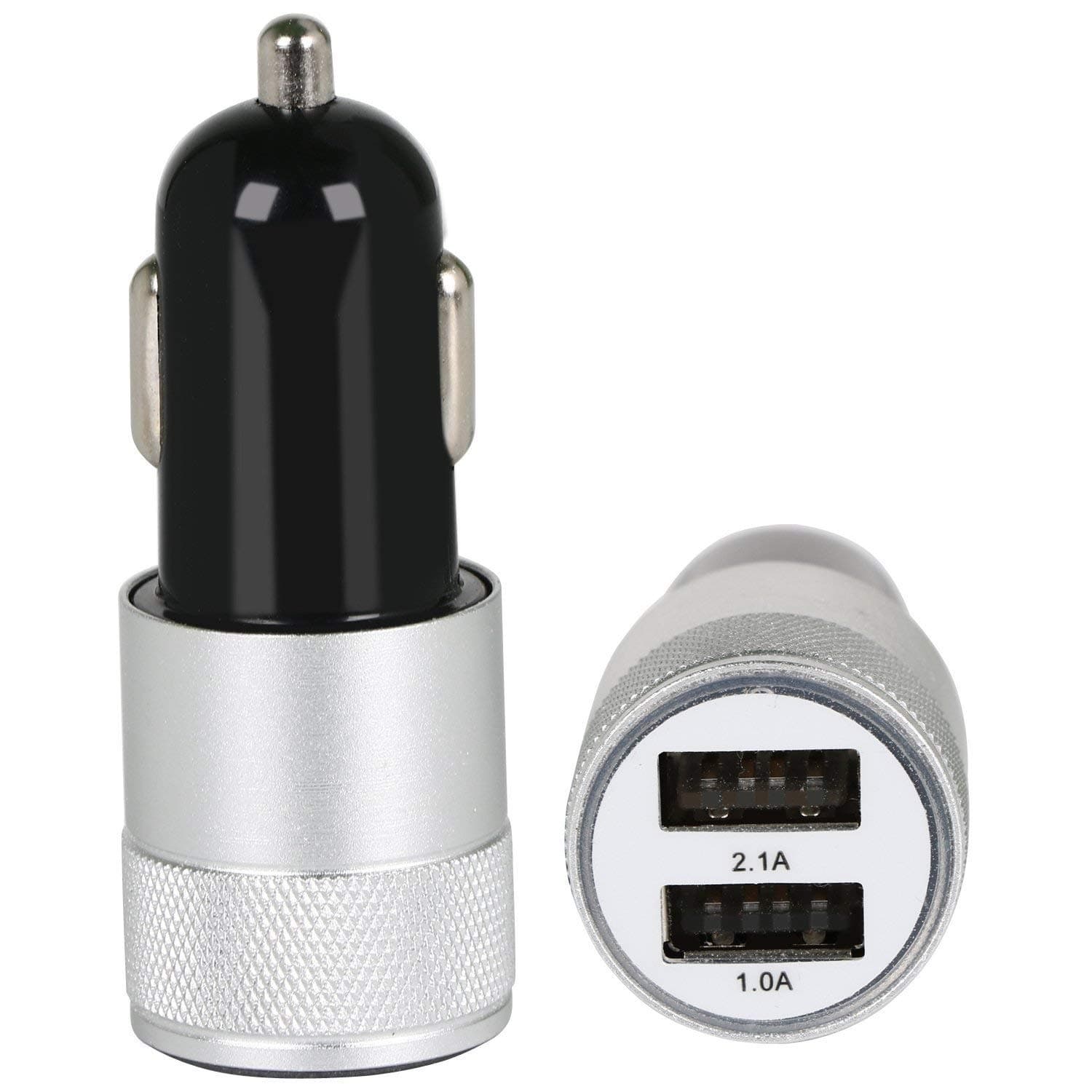 Car Charger 2.1A Dual Usb Port LED 12V In For Android Samsung Sony Xperia HTC Motorola Nokia Smart Phone GPS Satnav And More - Black -Silver-Gold (Black)