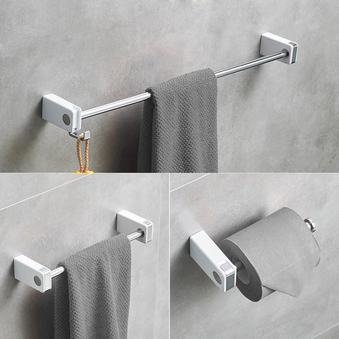 Aimadi Design Toilet Roll Holder Towel Robe Hook Towel Holder Bathroom Accessories Bathroom Towel Bar Towel Rack Towel Holder Set of 3 Stainless Steel White