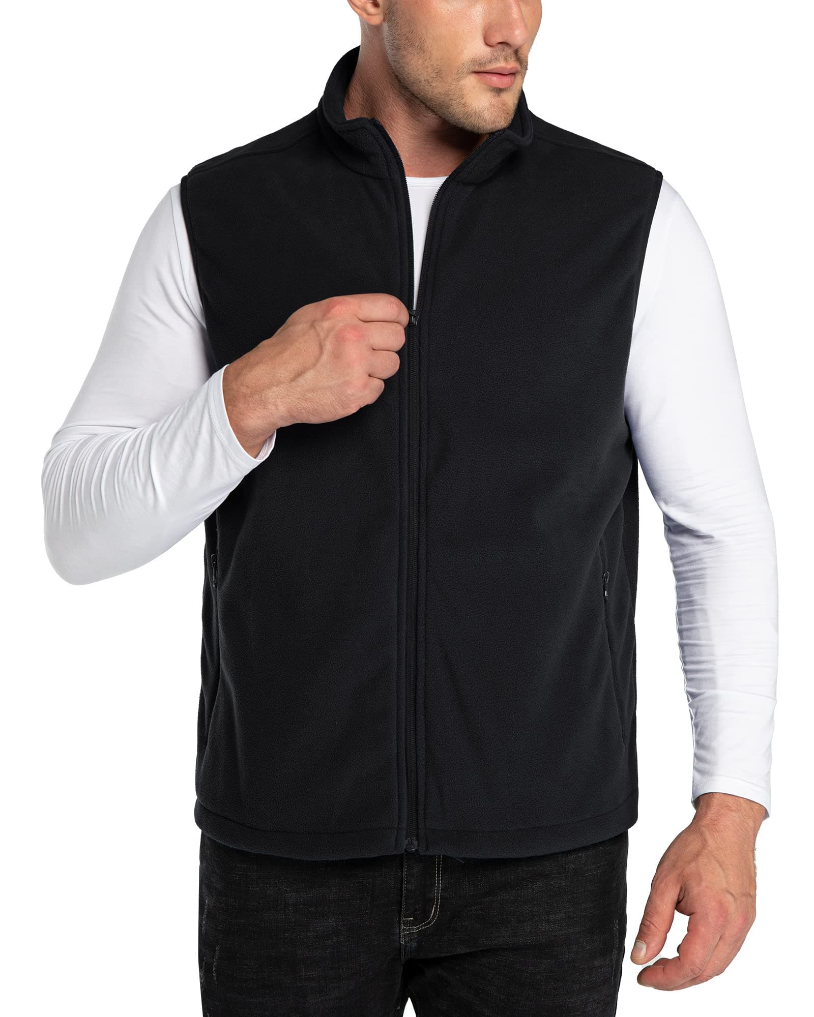 Men's Fleece Gilets Lightweight Sleeveless Jacket Vest Windproof Bodywarmer Outerwear Golf Gilet With Zip Pockets for Hiking Cycling Running