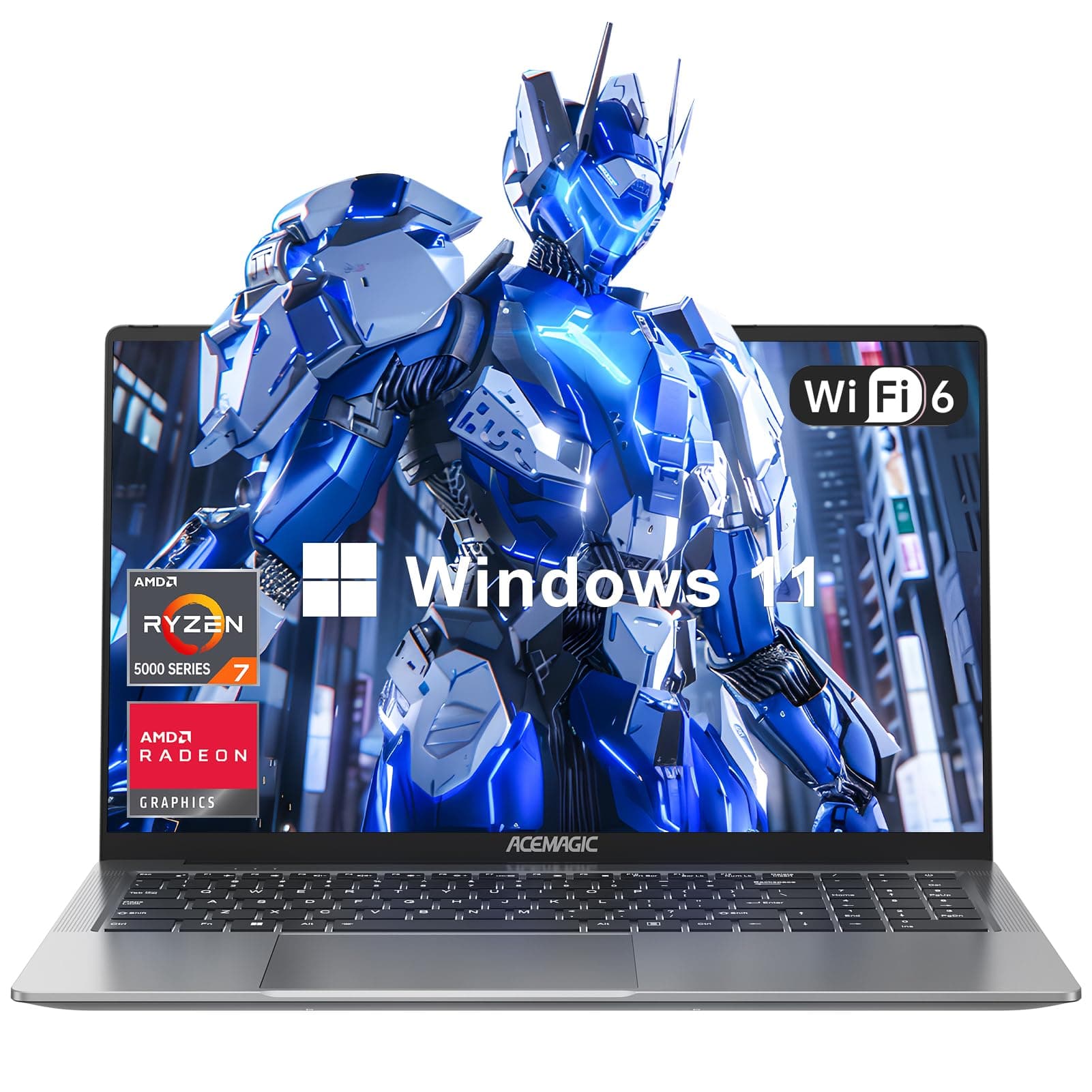 ACEMAGIC 16.1“ Laptop, AMD Ryzen 7 5700U(8C/16T, Beats i7-1265U) Gaming Laptop Computer 16GB DDR4 512GB NVMe SSD, Radeon RX Vega 8 Graphics, BT5.2, USB_C, 53Wh Battery, WiFi 6, Backlit KB, Grey