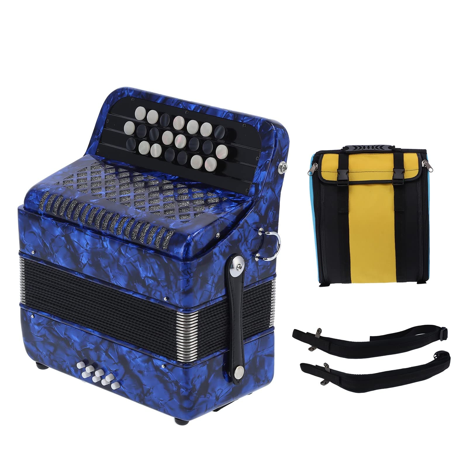 22 Key Diatonic Accordion 8 Bass Professional Button Accordion Instrument for Beginner with Storage Bag(Blue)