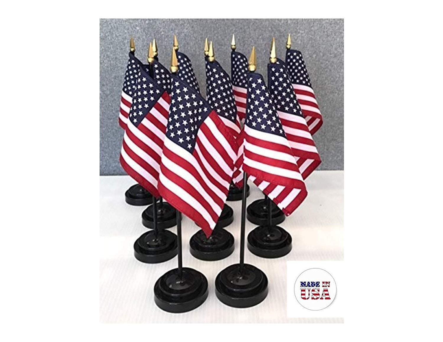 Made in USA 12 US 4"x6" Miniature Desk & Table Flags Includes 12 Flag Stands & 12 American Small Mini Flags