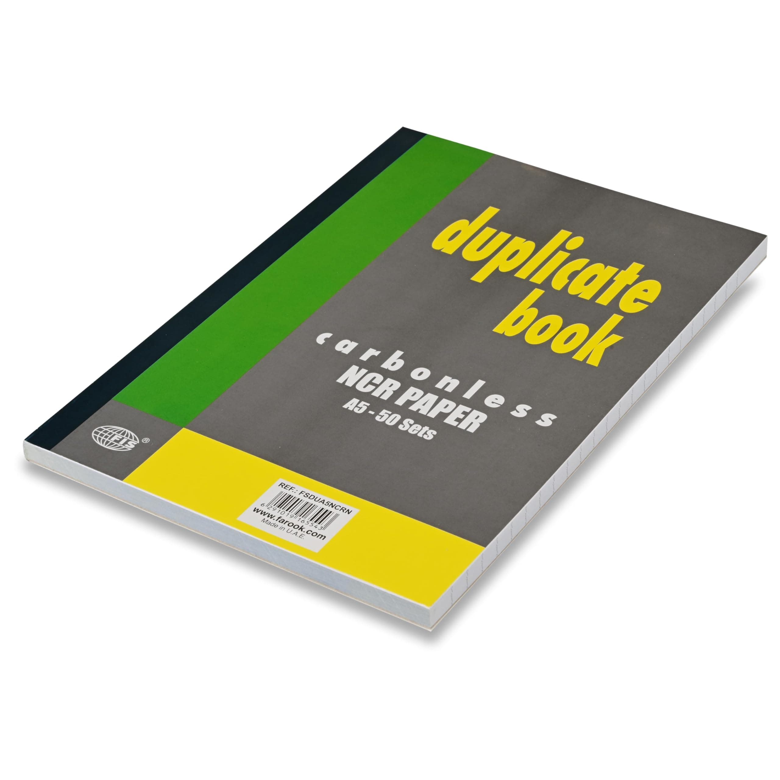 FIS Duplicate Book, A5 Size(148x210mm), Original +1 Duplicate, NCR Paper Materials, Carbonless, 50 Sets with Index, Single Ruled, Packet of 10 Pieces, Grey and Yellow Hard Cover-FSDUA5NCRN
