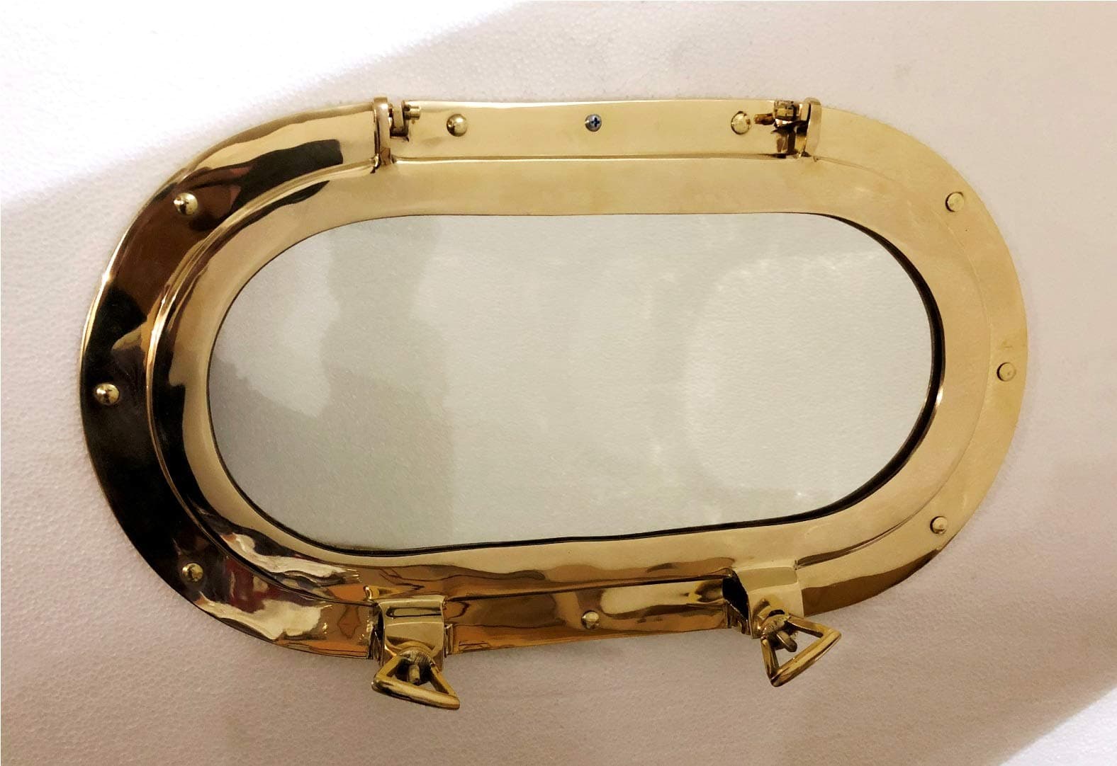 ANTIQUE Oval Brass Porthole Gold Finish Port Mirror Wall Hanging Ship Porthole Home Decor