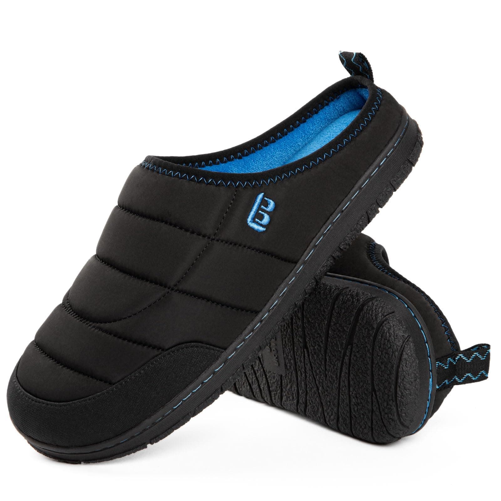 LongBay Men's Two-Tone Slippers Memory Foam Warm Fleece House Shoes Camping Slip On Indoor Outdoor