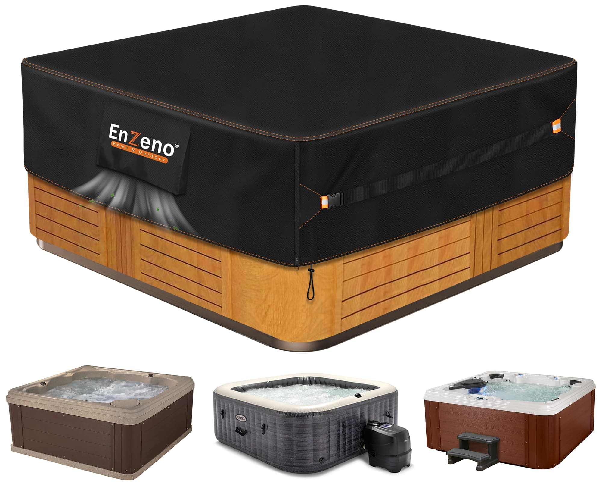 Enzeno Outdoor SPA Hot Tub Cover Waterproof Square 86 x 86 inch fit 84 x 84 or 83 x 83 or 82 x 82 or 7 ft x 7 ft 420D Heavy Duty Cub Hot Tub Lid Protectors Protective Cover Cap