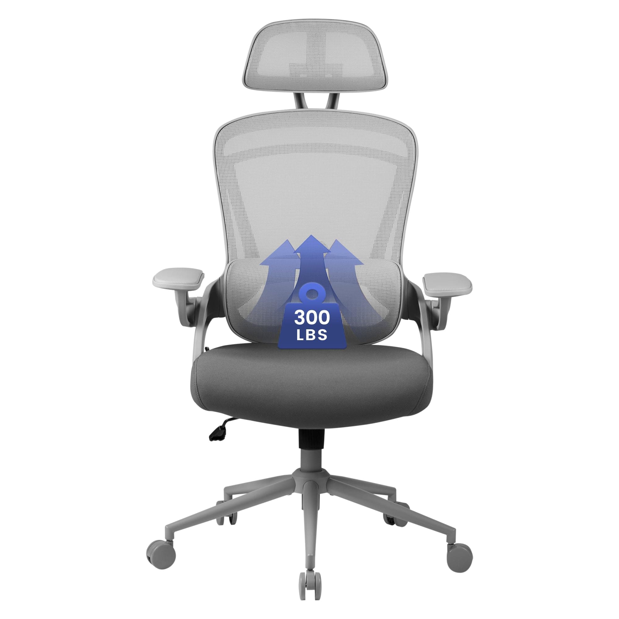 ErgoFlip Ergonomic Office Chair - Mesh Office Chair with Adjustable Headrest, Lumbar Support & Blade Wheels - Executive Swivel Desk Chair, Gaming Chair for Comfort and Durability (Grey)