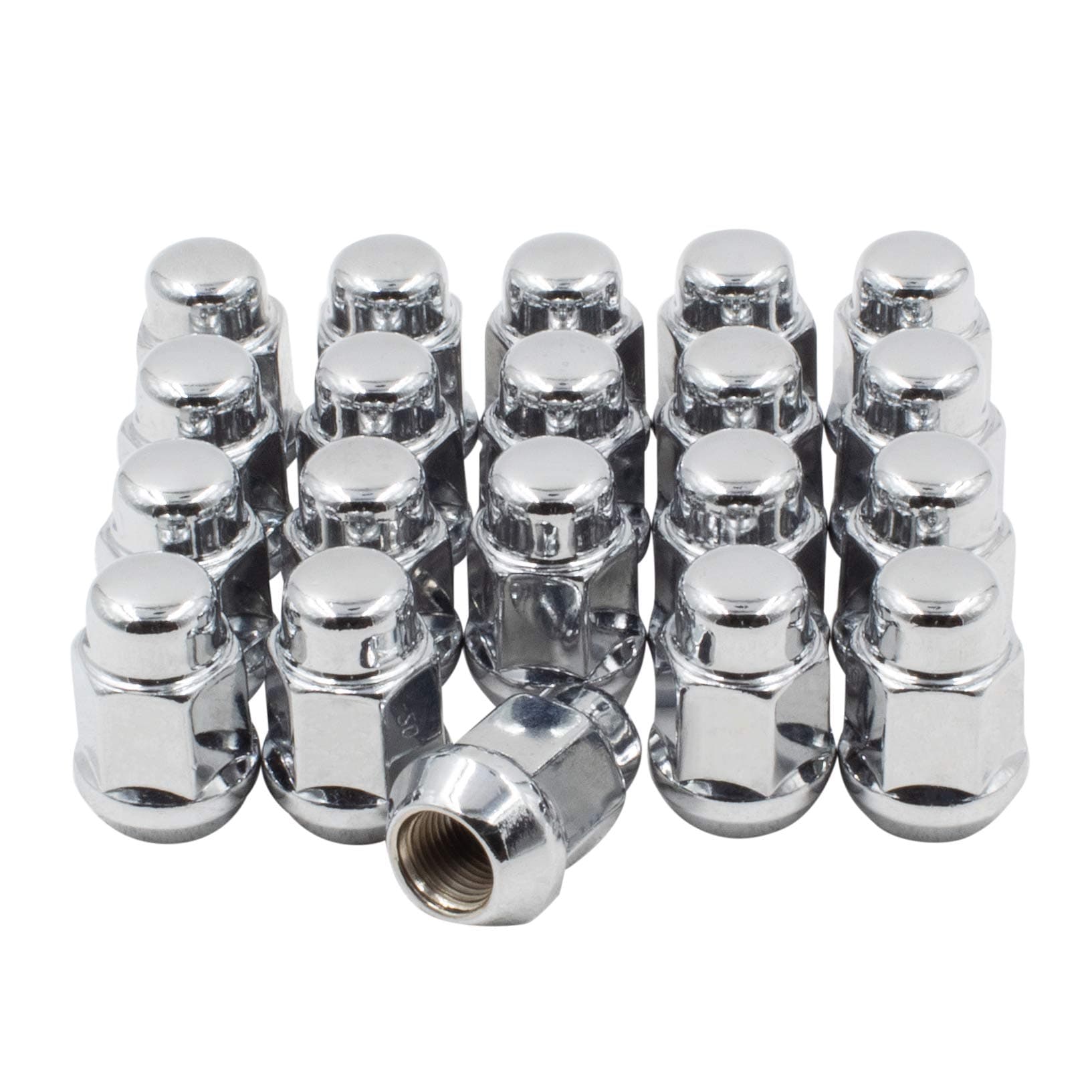 Wheel Accessories Parts 20 Pcs 7/16" Thread Bulge Acorn 35mm 1.38" Long Lug Nuts Chrome 3/4" 19mm Hex Fits Many Classic Chevrolet, Buick, GMC, Pontiac Vehicles
