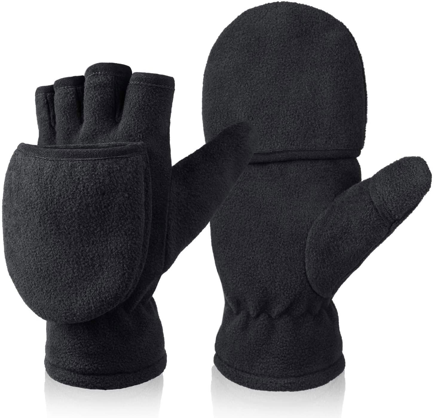 Winter Convertible Gloves Flip Top Mittens Warm Polar Fleece for Winter Running Painting Texting Photographing for Men Women