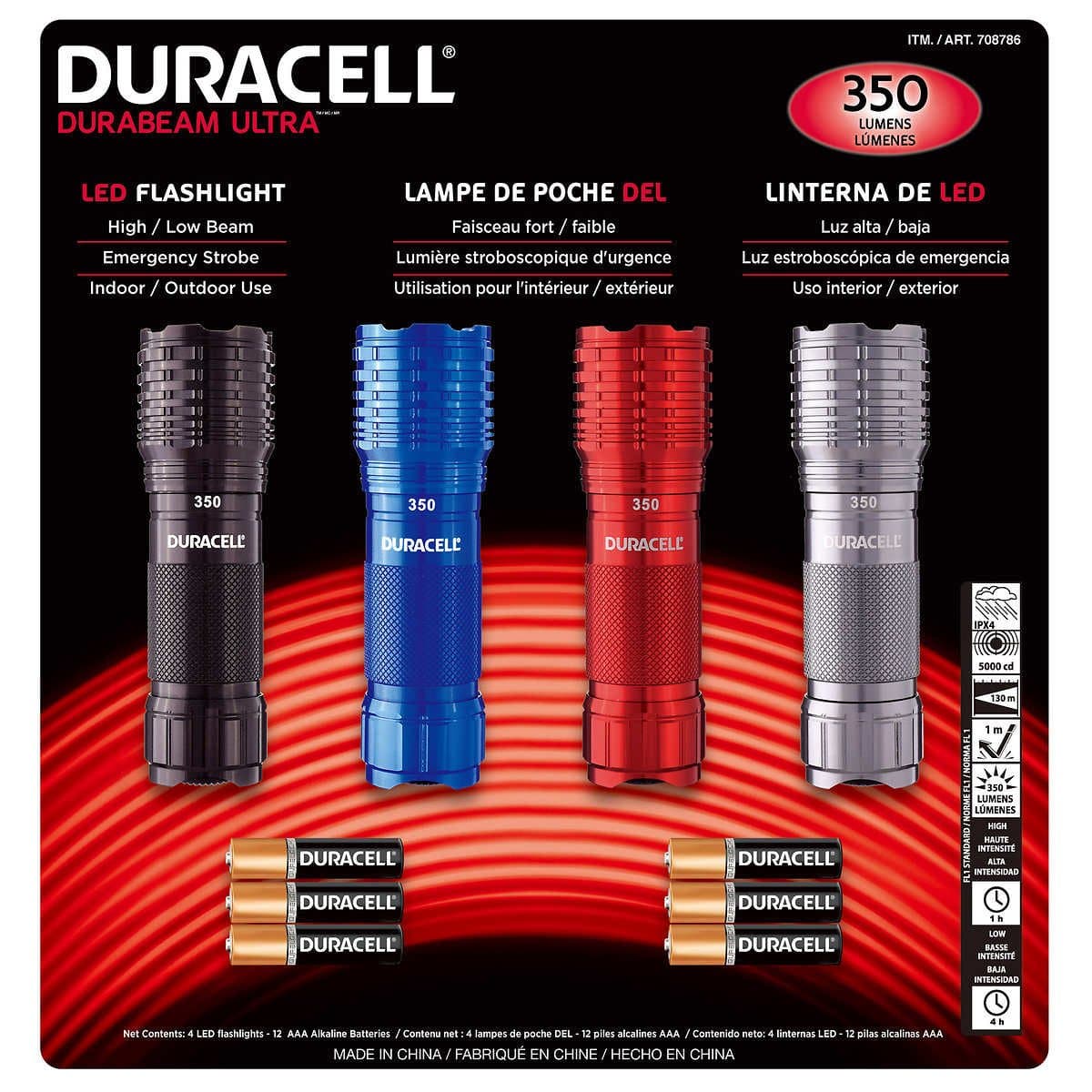Duracell DuraBeam Ultra 350 Lumens LED Flashligh, 4-Pack with Batteries Included