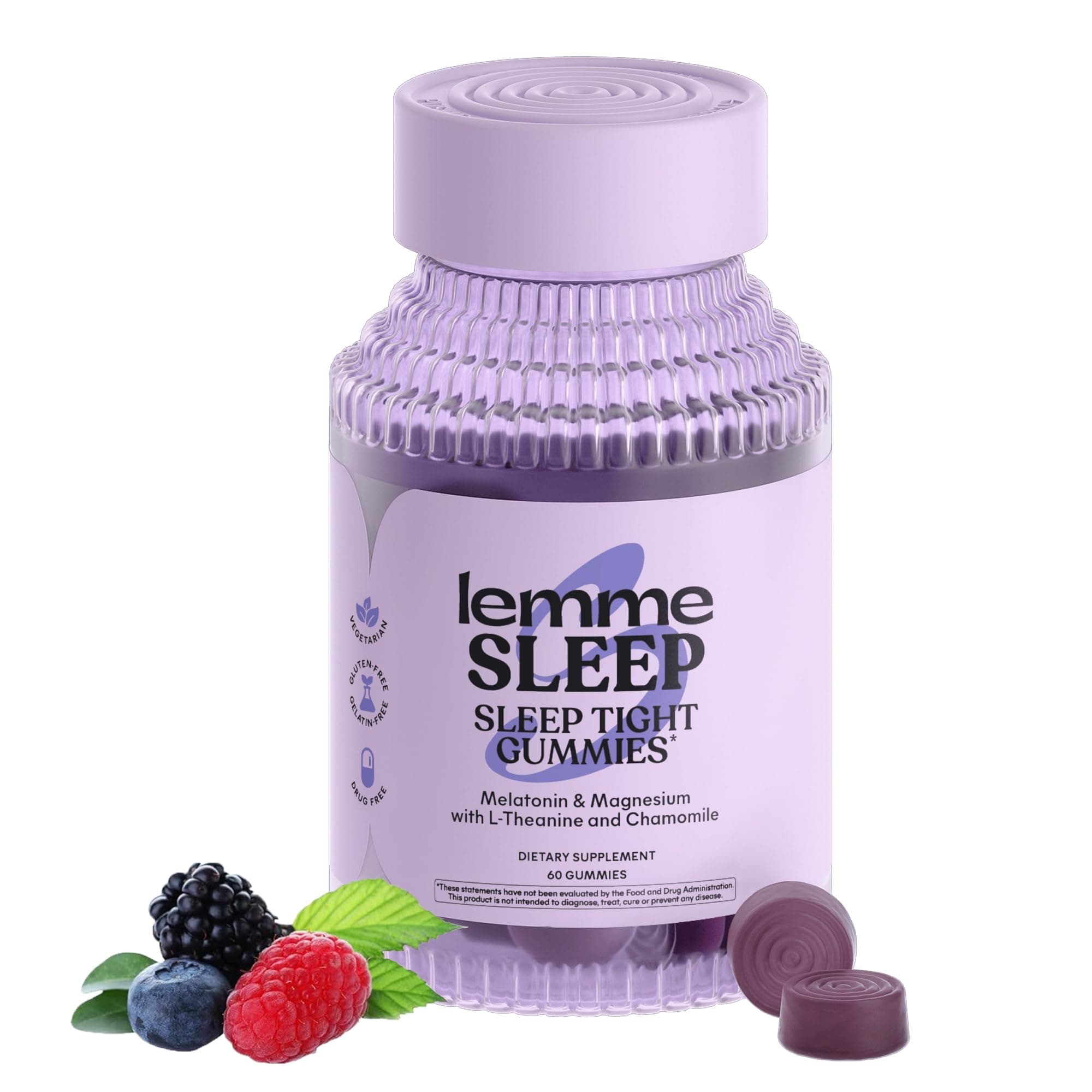 Lemme Sleep Gummies with 5mg Melatonin, Elderberry, Magnesium, L-Theanine, Chamomile and Lavender, Drug-Free Nighttime Sleep Aid, Vegan, Gluten Free, Gelatin Free, Non GMO, Berry Flavored (60 Count)