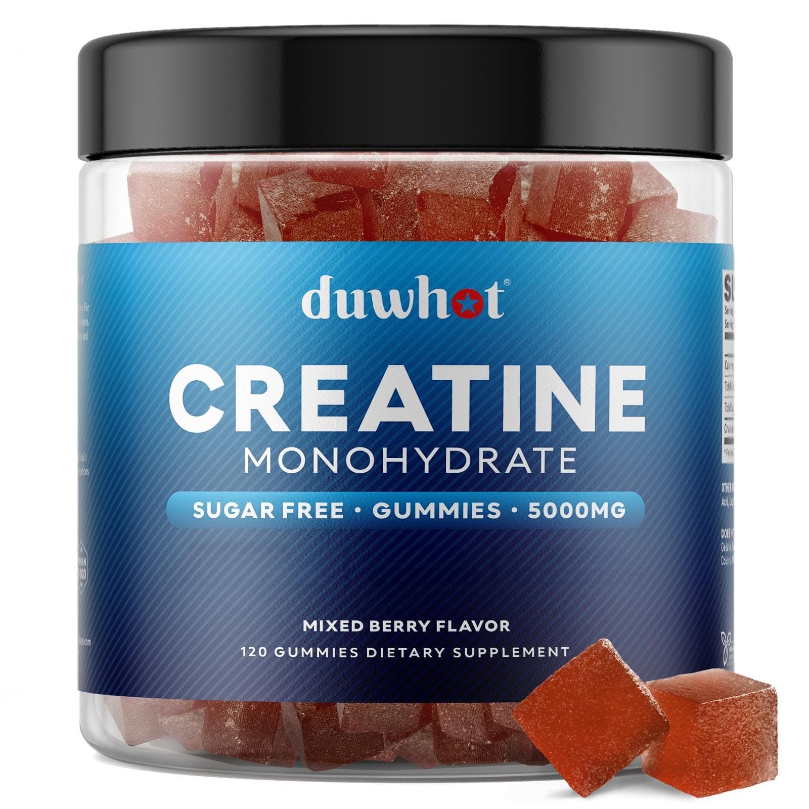 duwhot Sugar Free Creatine Monohydrate Gummies 5mg for Men & Women, Chewables Creatine Monohydrate for Muscle Growth & Recovery, Vegan, Mixberry Flavor, 120 Count