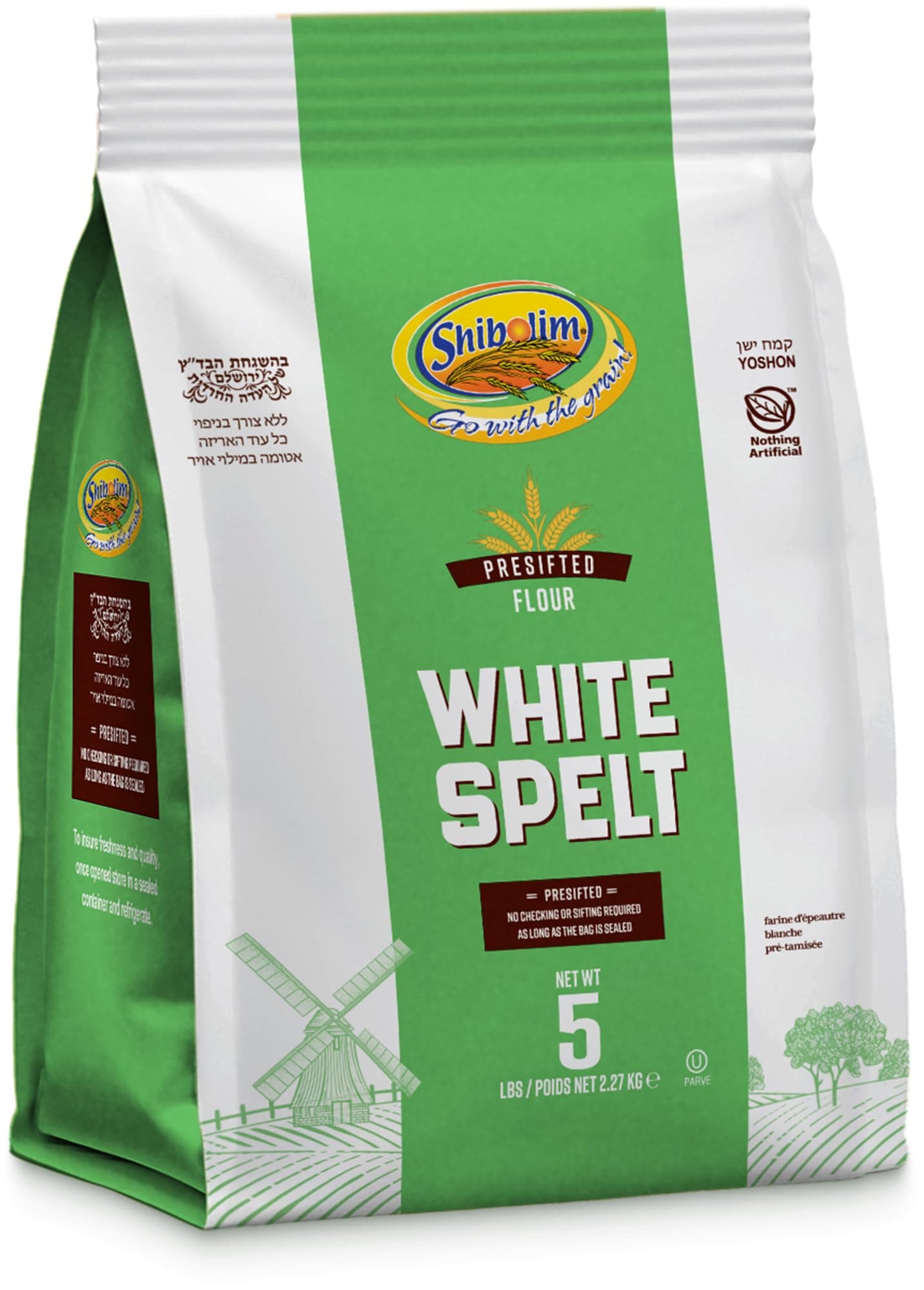 Shibolim White Spelt Flour, 5lb | Triple Sifted | 100% Whole Grain | Great for Sourdough Bread | Certified Kosher