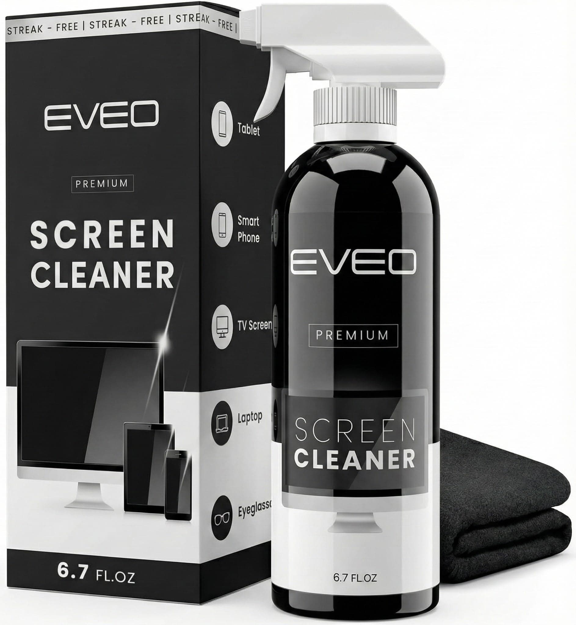 EVEO Screen Cleaner Spray (474g) - Large Bottle TV, Computer, Laptop, Phone, iPad Screen Cleaner - Microfiber Cloth Included