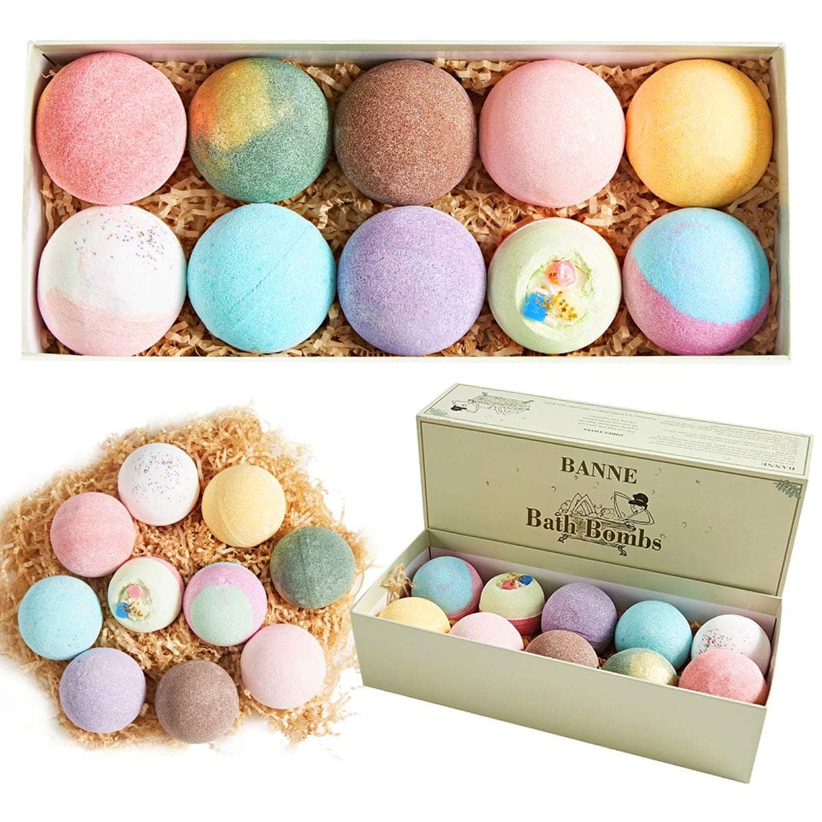 Banne Bath Bombs 10 x 4.2 oz Assorted Pack Organic Handmade Essential Oil Fizzy Spa Bath Bombs Kit for Moisturizing Skin Best Gift Ideas for Women Girls