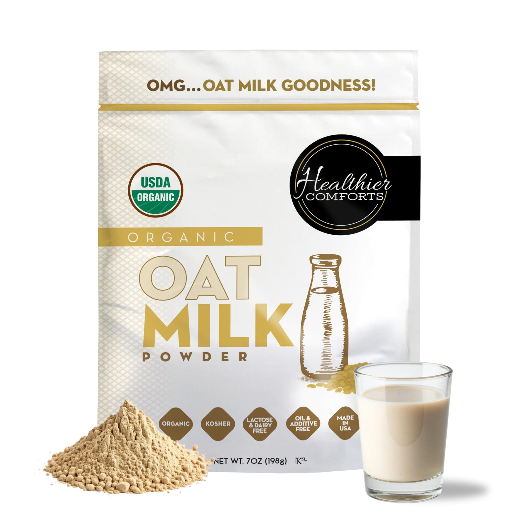 Oat Milk Powder 7oz - Natural and Plant Based Milk with a Clean Formula - Gluten-Free, Vegan, USDA Organic Certified, Non-GMO, Dairy Free, and Lactose Free Milk Powder with No Refrigeration Required