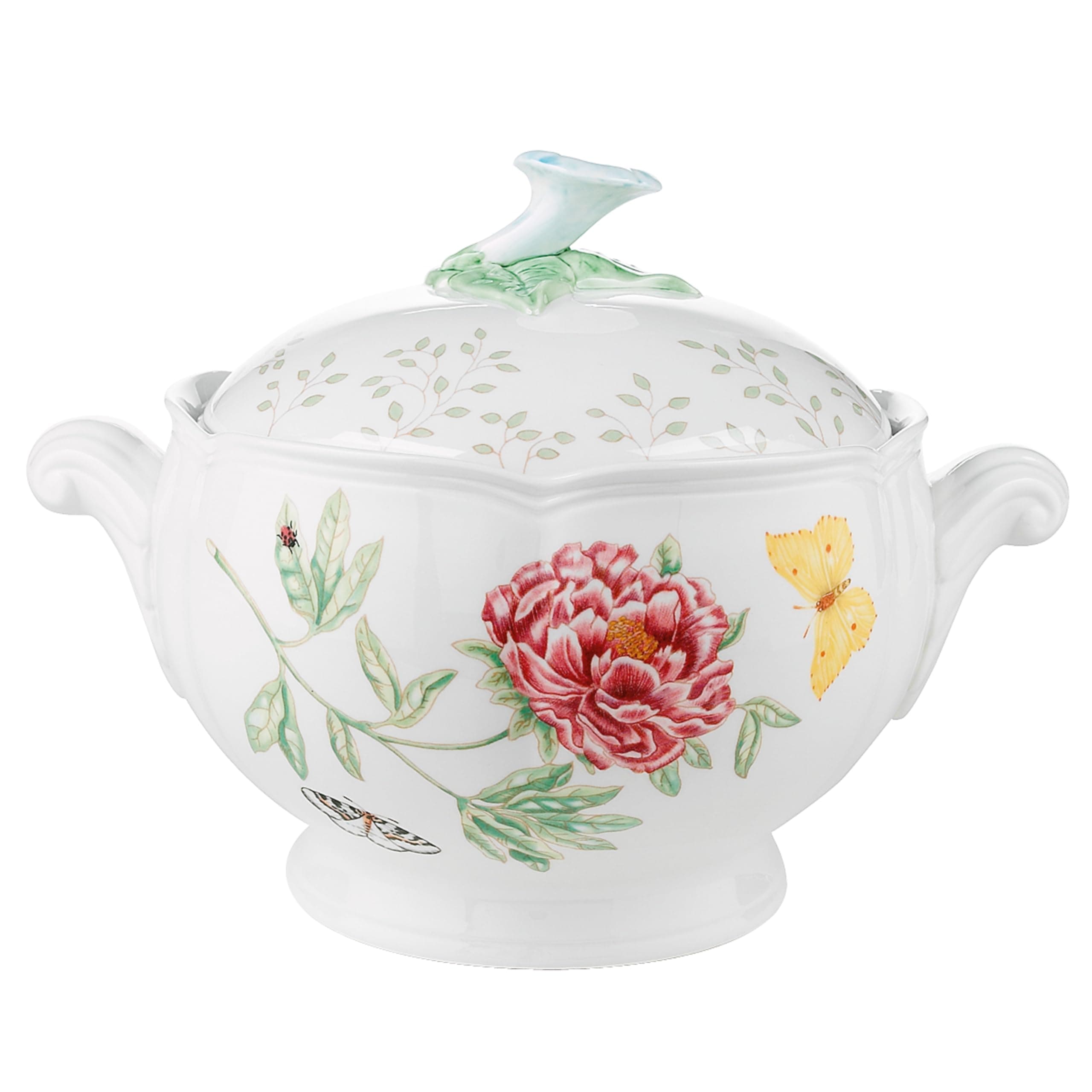 Butterfly Meadow Round Covered Casserole, 2 piece, white body -