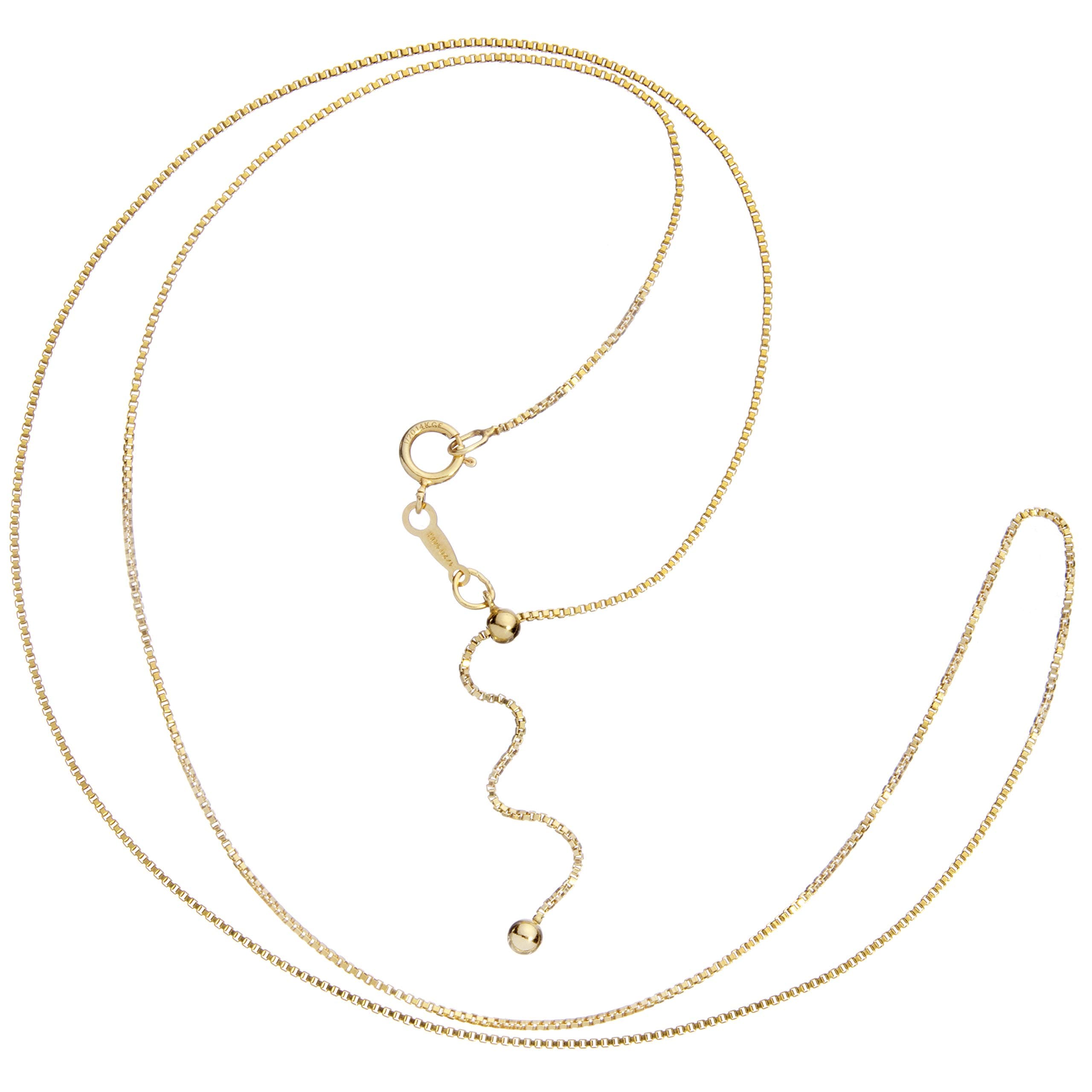 Adjustable Box Link Chain Necklace | 22 Inch Length | Sterling Silver or Yellow Gold Filled