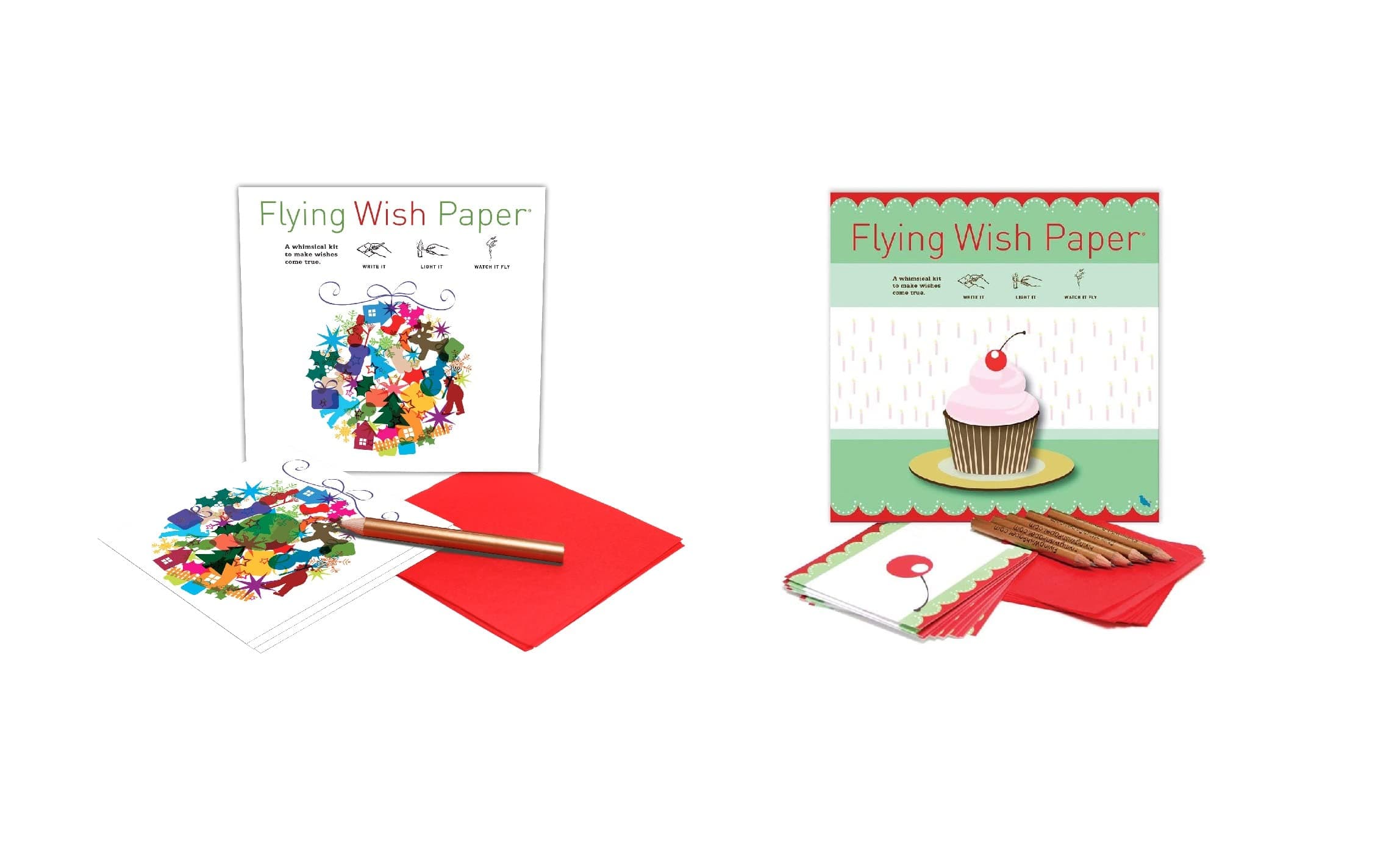 Flying Wish Paper Combo Pack, Holiday Ball Mini Kit + Birthday Cupcake Large Kit, Write It, Light It and Watch It Fly (2 x Sets)