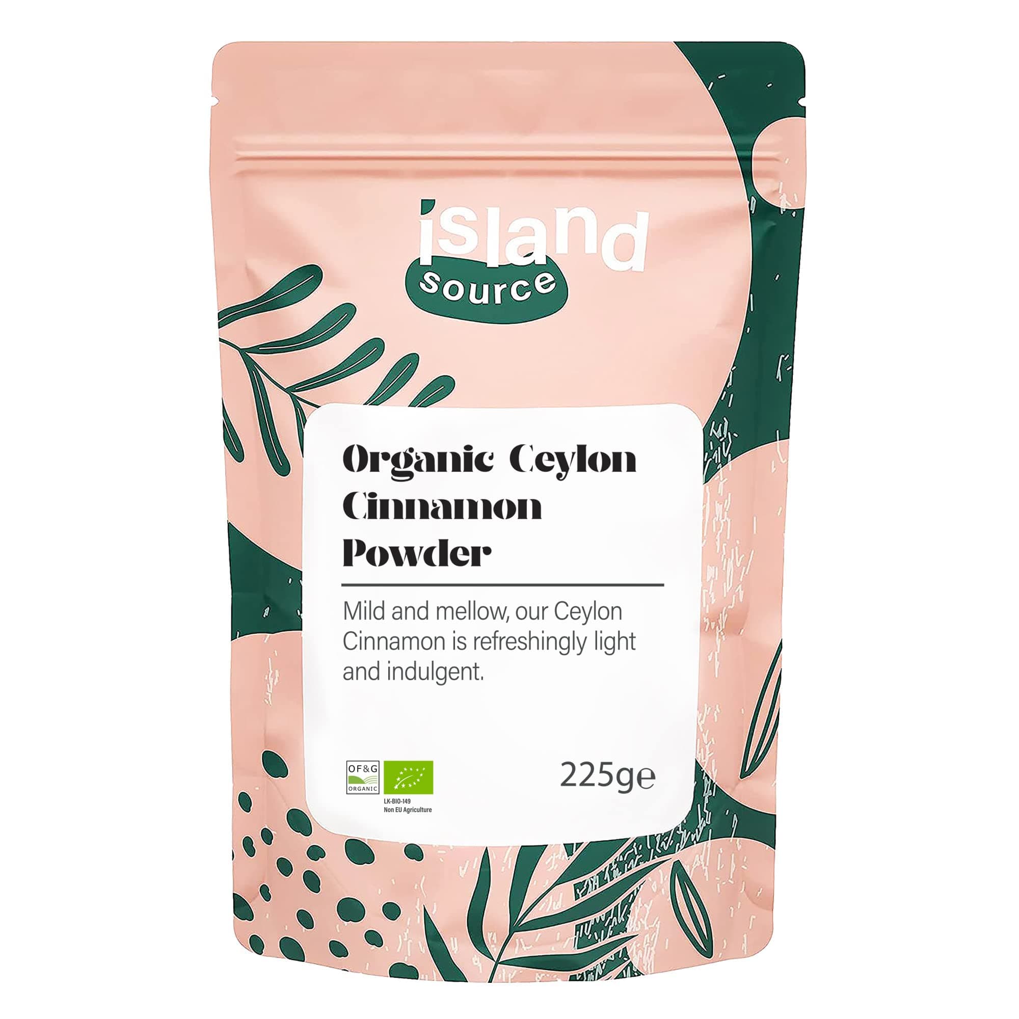 Organic Cinnamon Powder 225g by Island Source – 100% Organic Ceylon Cinnamon Powder - Natural Ground Cinnamon, Vegan Cinnamomum for Juices, Cereals, Smoothies, Cooking and Baking