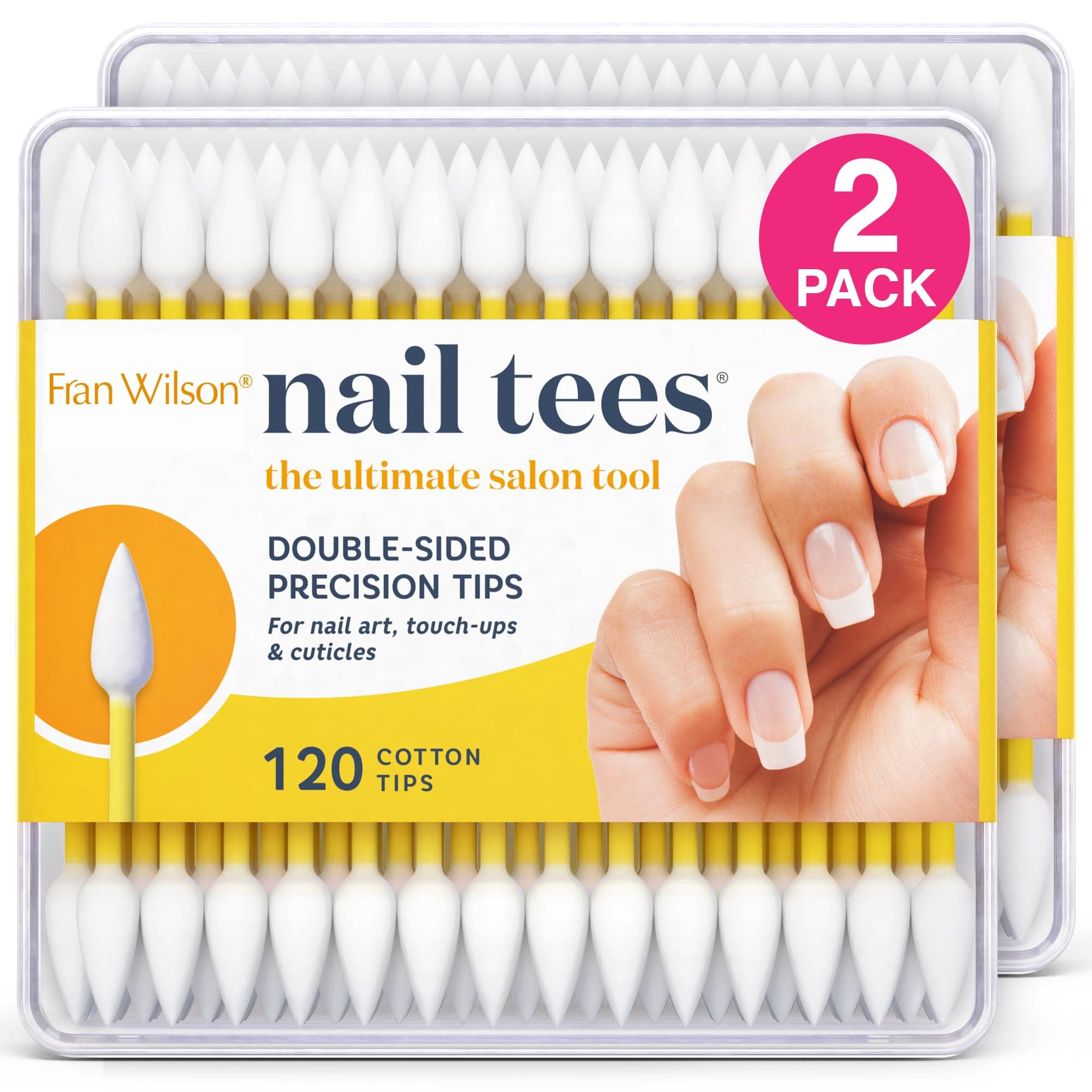 Fran Wilson NAIL TEES COTTON TIPS 120 Count (2 PACK) - The Ultimate Nail Tool, Multi-Purpose Double-sided Swabs with Pointed Ends for Precise Touch-ups and the Perfect At-Home Manicure & Pedicure
