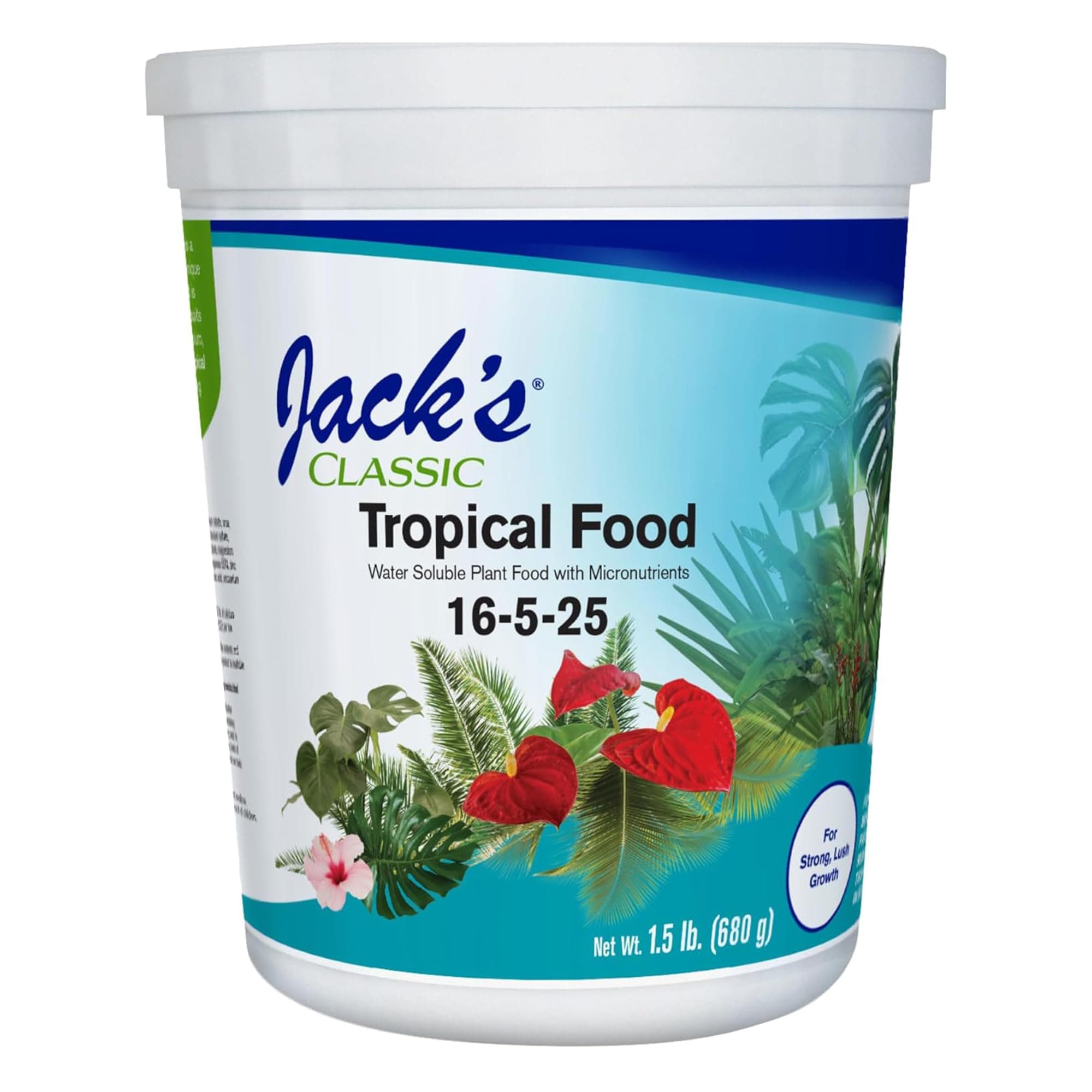 Jack's Classic 16-5-25 Tropical Food Water-Soluble Fertilizer with Micronutrients for Strong Lush Growth, 1.5lbs