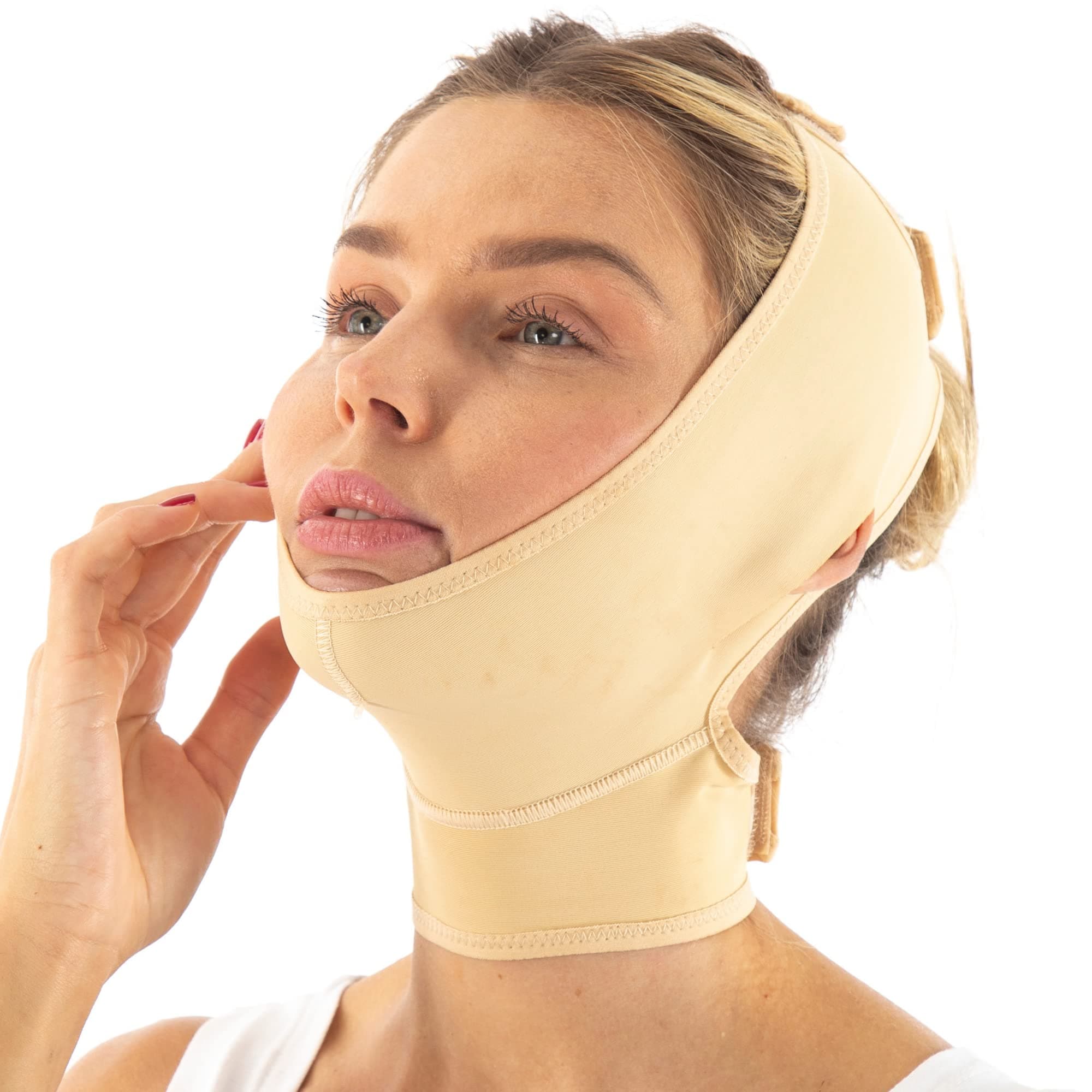 Post Surgery Neck and Chin Compression Garment Wrap Bandage, Face Slimmer, Jowl Tightening, Neck Coverage, Chin Lifting Strap (Medium (Pack of 1))