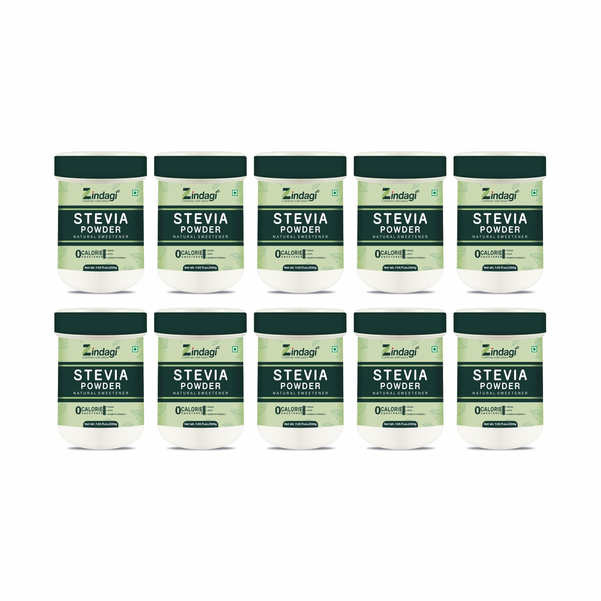 Zindagi Stevia Sugar Powder | Natural Zero Calorie Sweetener | Diabetic Friendly Sugar Free | Pack Of 10