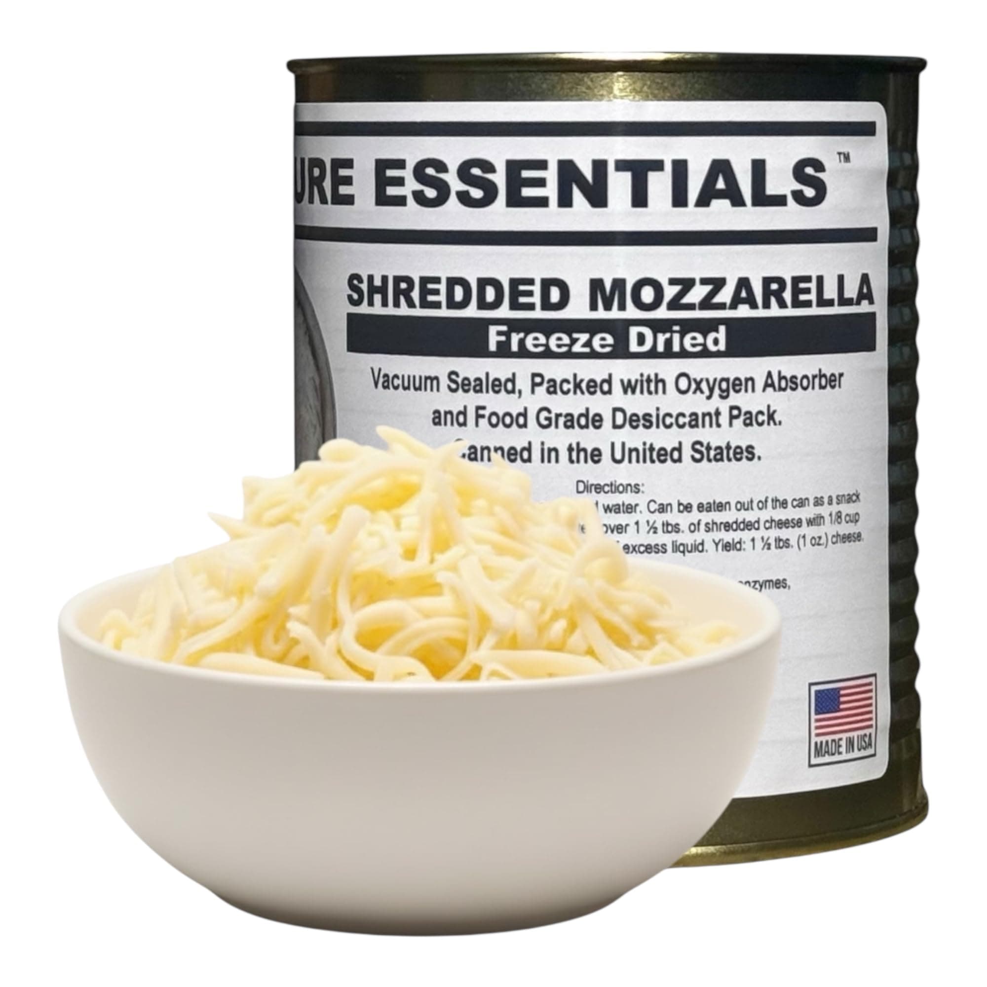 Future Essentials Freeze Dried Shredded Mozzarella Cheese – Real Dairy Mozzarella Cheese Shredded – Long Shelf Life Emergency Food – Easy to Use in Recipes & Made in the USA – 8 oz #2.5 Can
