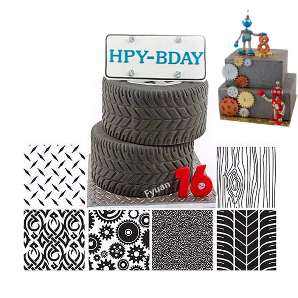 Fyuan Plastic Manly Fondant Texture Sheet Set DIY Tool for Decorate Cookies,Cupcakes, or Create Accents for Cakes, Set of 6