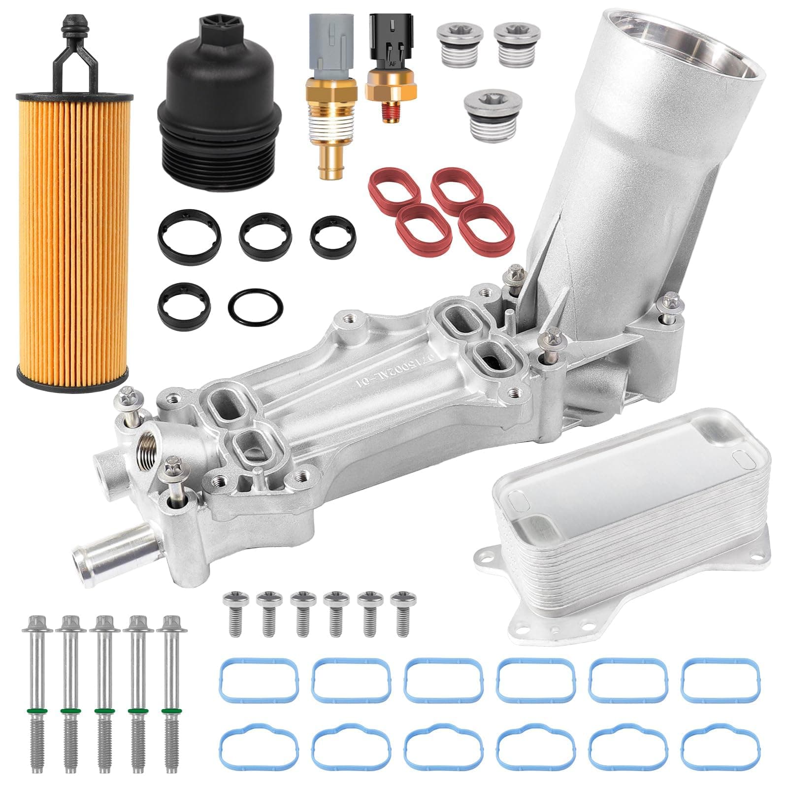 Aluminum Engine Oil Cooler And Oil Filter Housing Adapter Gaskets Sensor Fit for 2011-2016 Chrysler 200 300, Dodge Charger, Grand Cherokee, ProMaster 3.6L V6 | 5184304AE, 926-959, 68105583AF, 926-876