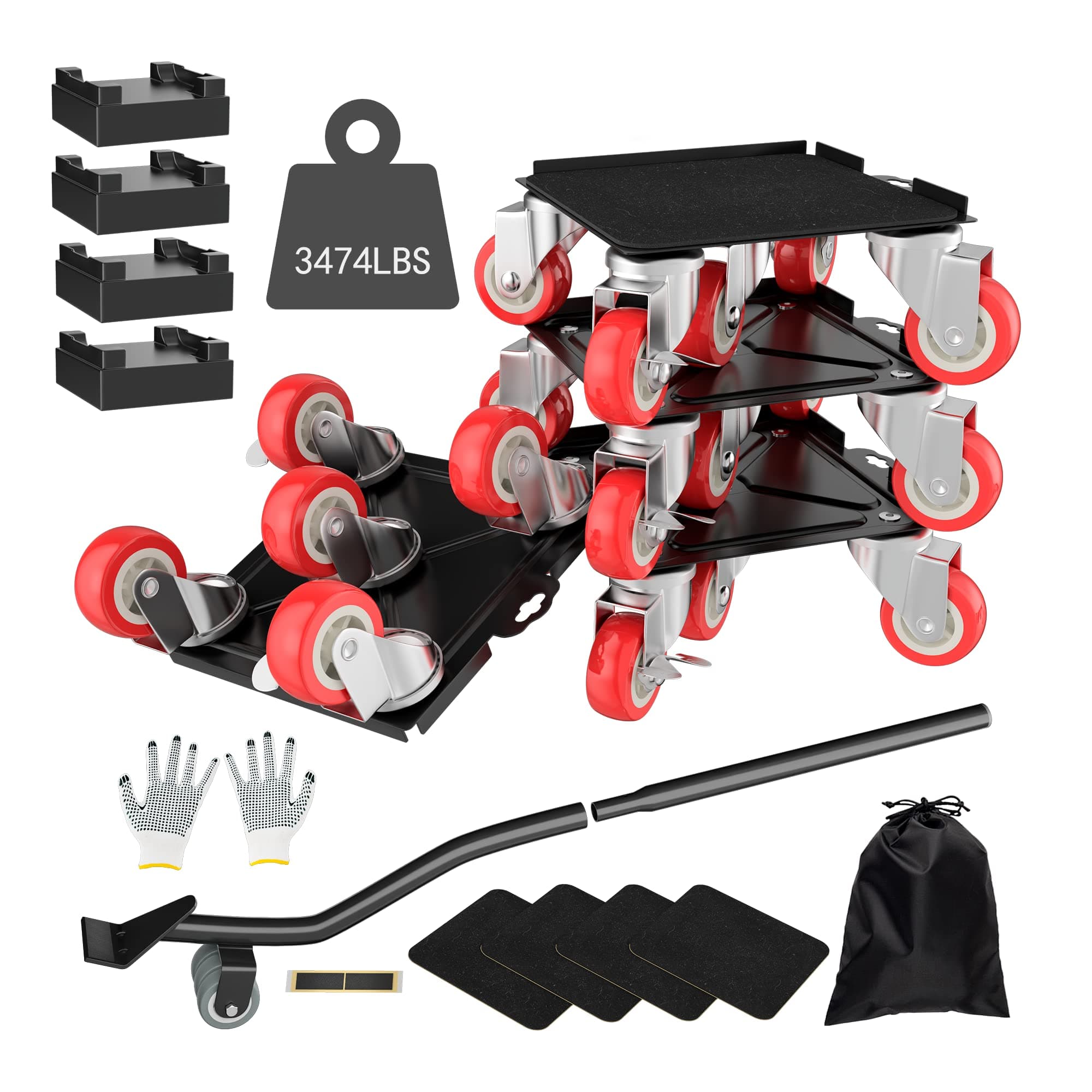 Furniture Dolly,Furniture Movers with 5 Wheels,Carbon Steel Panel Heavy Duty Dolly,Maximum Load 3474LBS,Furniture Lifter with 5 360° Rotatable Rubber Universal Wheels(Black,6.89x6.9 in)