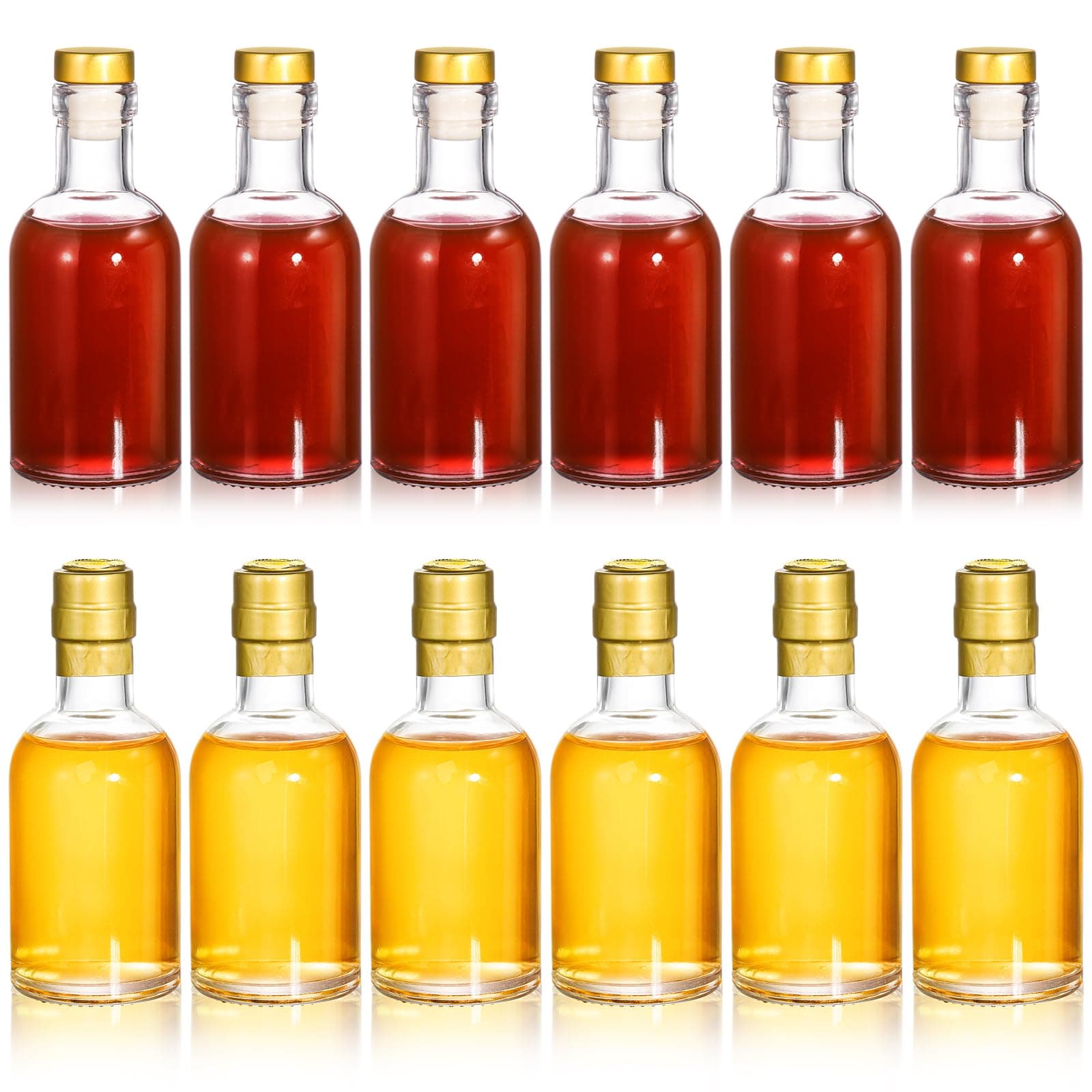Hacaroa 12 Pack Small Glass Liquor Bottles with T-Top Caps and Heat Shrink Capsules, 3 Oz (100ml) Clear Vodka Bottles, Travel Shots Bottles for Wine, Alcohol, Whiskey, Beverages