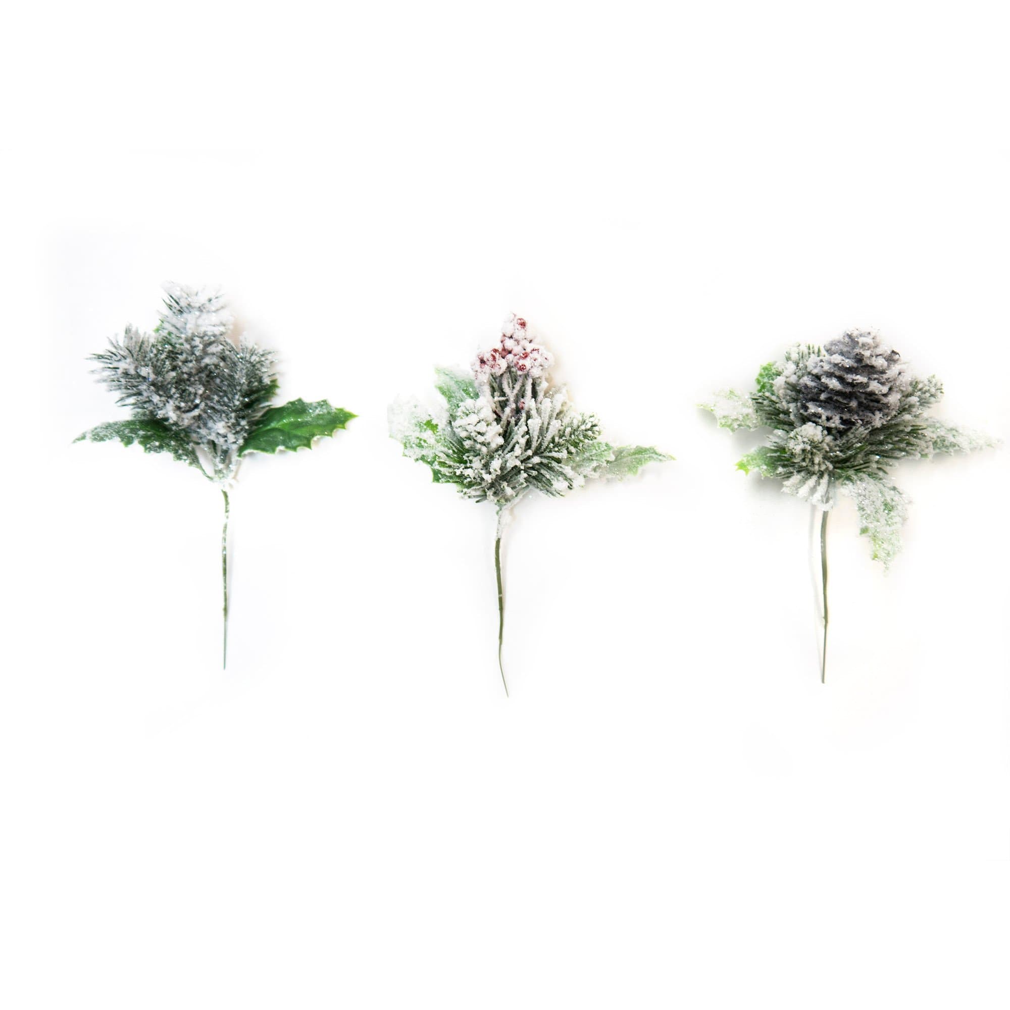 CraftMore Christmas Pine Assorted Stems, 7 Inch Set of 12-4 Pieces of 3 Styles