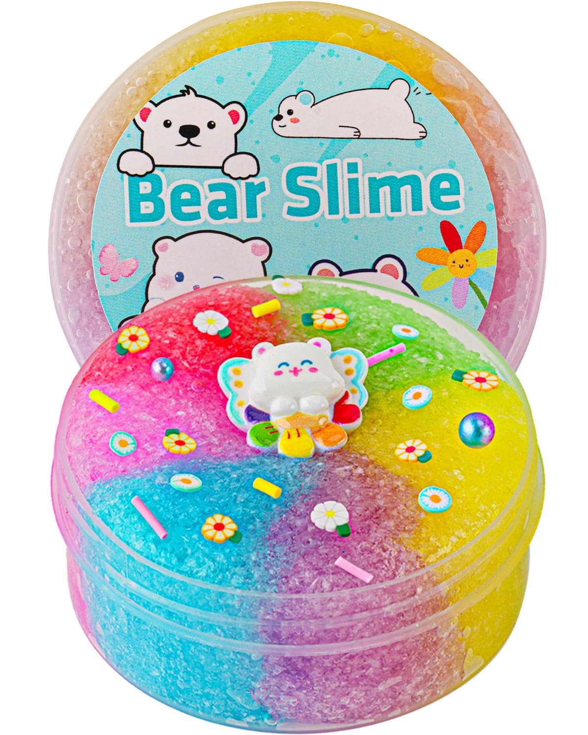 Bear Rainbow Snow Fizz Slime, Good Stretchy & Crunchy Slime Party Favors for Kids & Sensory Toys for Girls & Boys Gifts