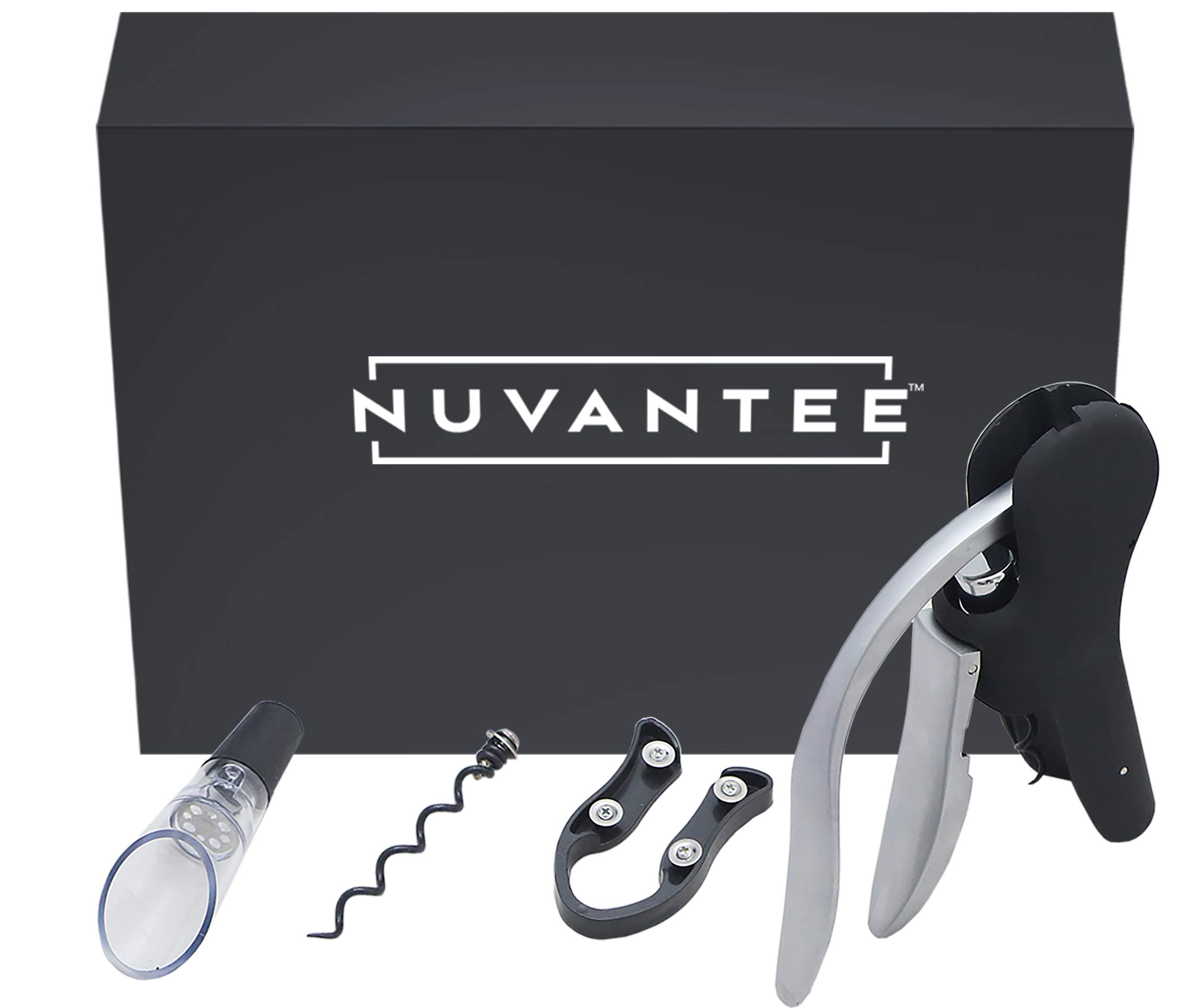 Nuvantee Corkscrew Set – The Best Automatic Rabbit Style Corkscrew with Aerator Decanter, Foil Cutter and Replacement Corkscrew + Wine Guide Ebook in a Beautiful Gift Box