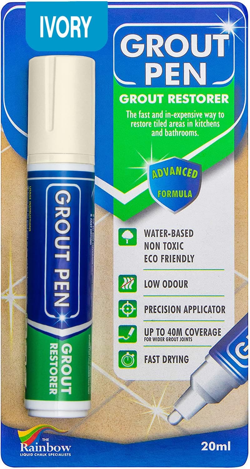 Grout Pen Ivory Tile Paint Marker: Waterproof Grout Paint, Tile Grout Colorant and Sealer Pen - Ivory, Wide 15mm Tip (20mL)