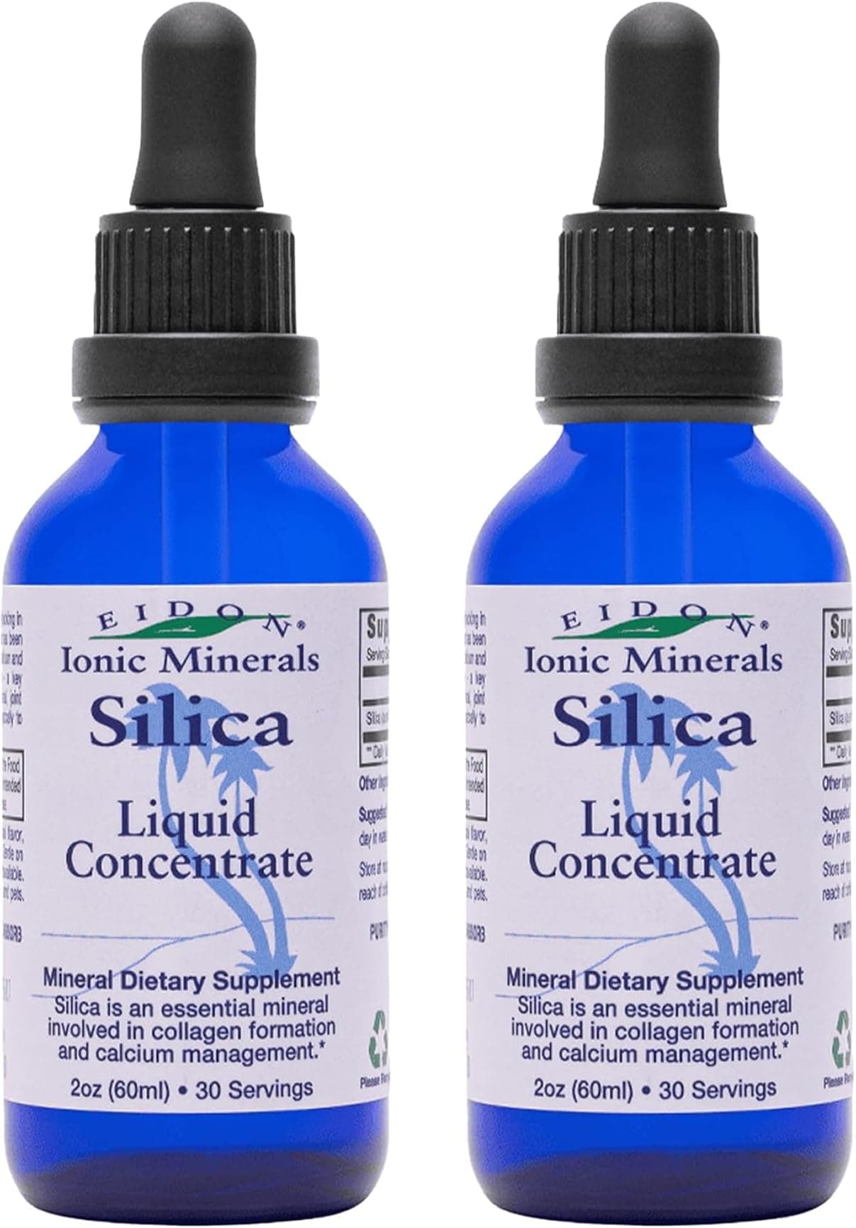 Eidon Liquid Silica Mineral Concentrate - Silica Supplement for Hair, Skin, and Nails, Supplement Drops to Support Collagen Production & Hair Loss for Women & Men, Helps Manage Calcium - 2 oz, 2 Pack