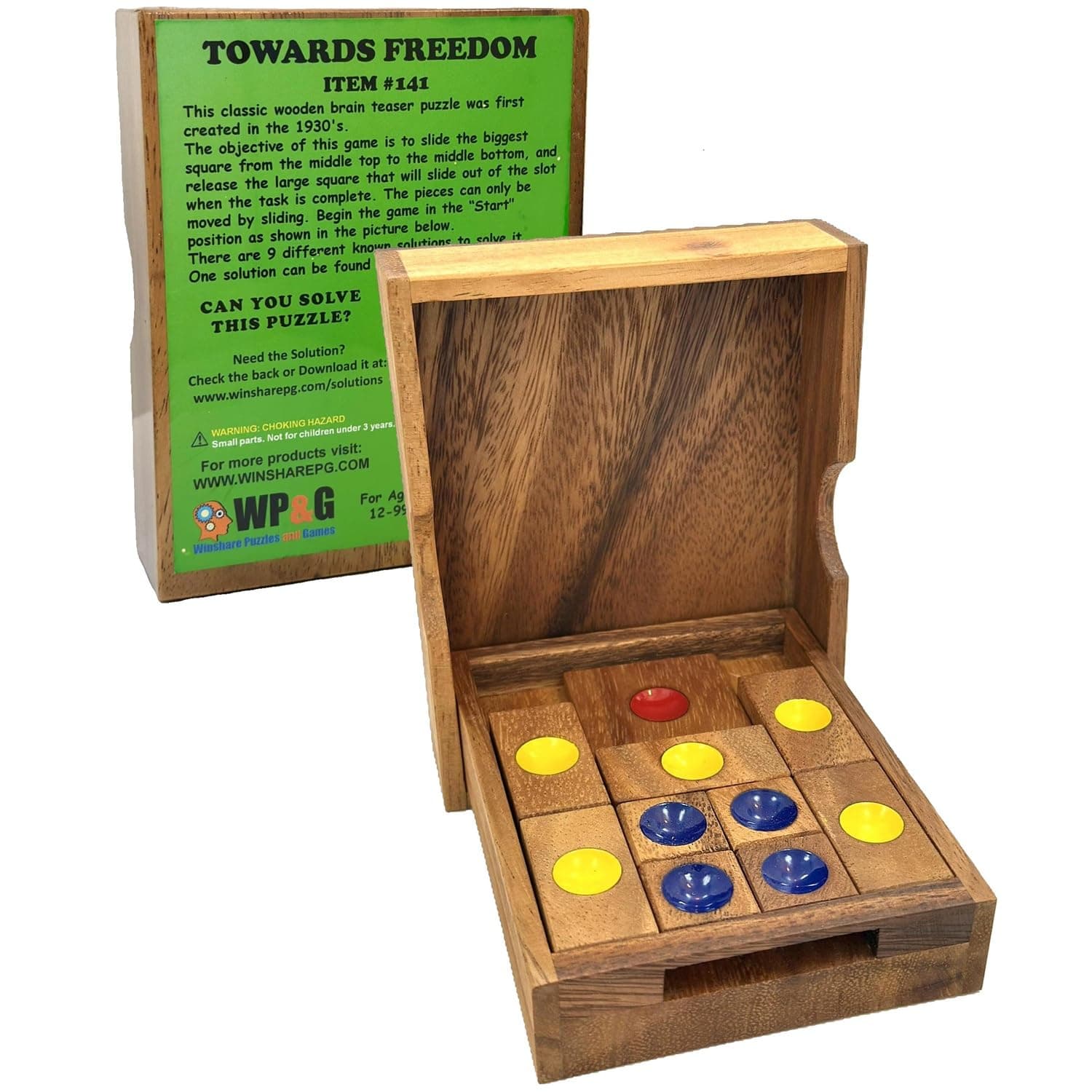 Towards Freedom Wooden IQ Sliding Block Klotski Brain Teaser Puzzle - Travel Game Gift