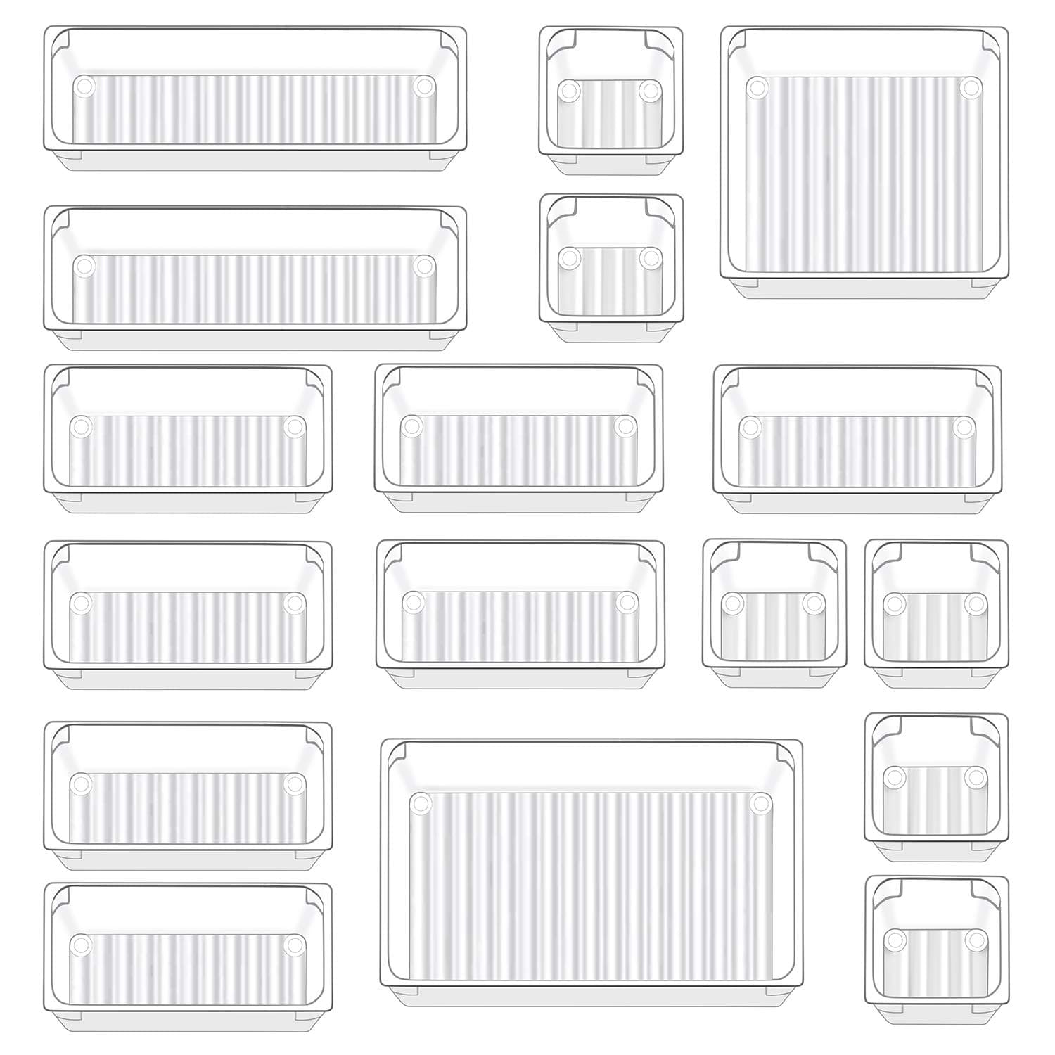 Qozary 17 Pack Clear Plastic Drawer Organizer Containers, Storage for Desk Drawers Trays, Kitchen Bathroom Makeup Drawer Dividers with Large Capacity Bins, 5-Size Trays for Bedroom Dresser Drawer