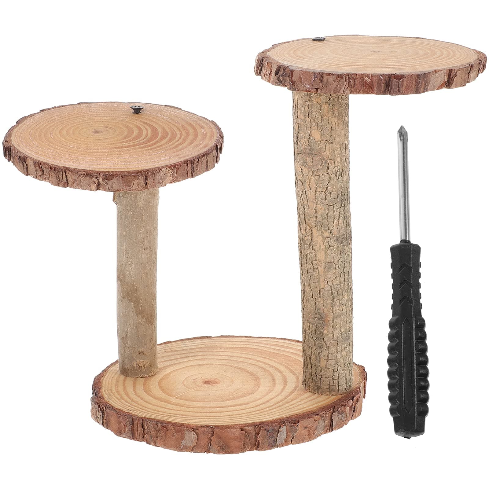 GANAZONO Small Wood Cupcake Stand 3 Tier Tree Bark Server Round Cake Display Riser Candle Holder for Meats Cheeses Cracker Wedding Birthday Centerpiece Decor 17cm 12cm for 3 Cupcake
