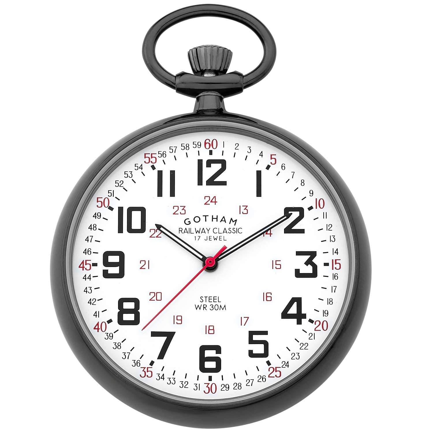 Gotham Men's Gun-Tone Stainless Steel Mechanical Hand Wind Railroad Pocket Watch # GWC14100B